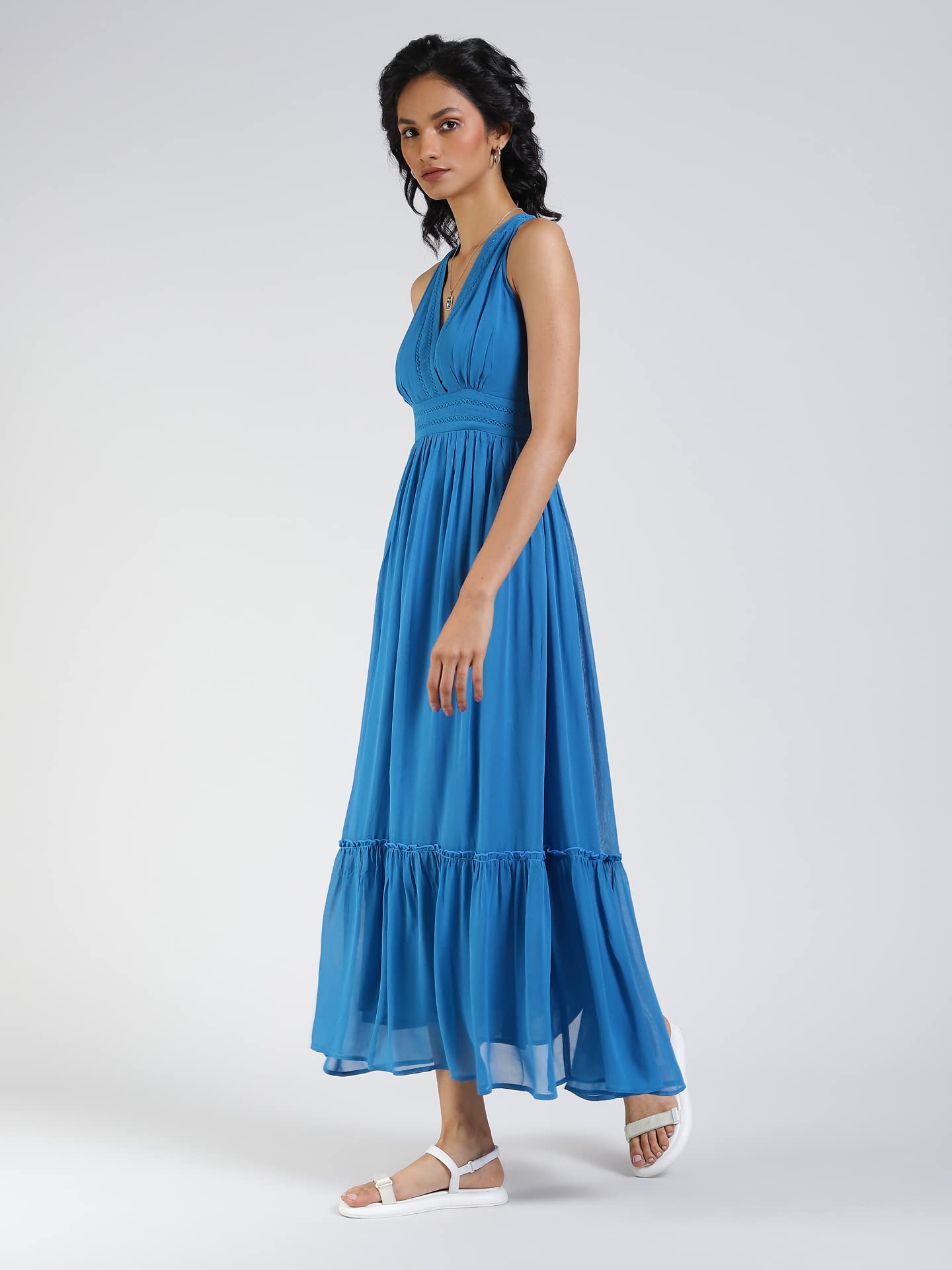 Label RITU KUMAR V-Neck Sleeveless Long Dress Electric Blue