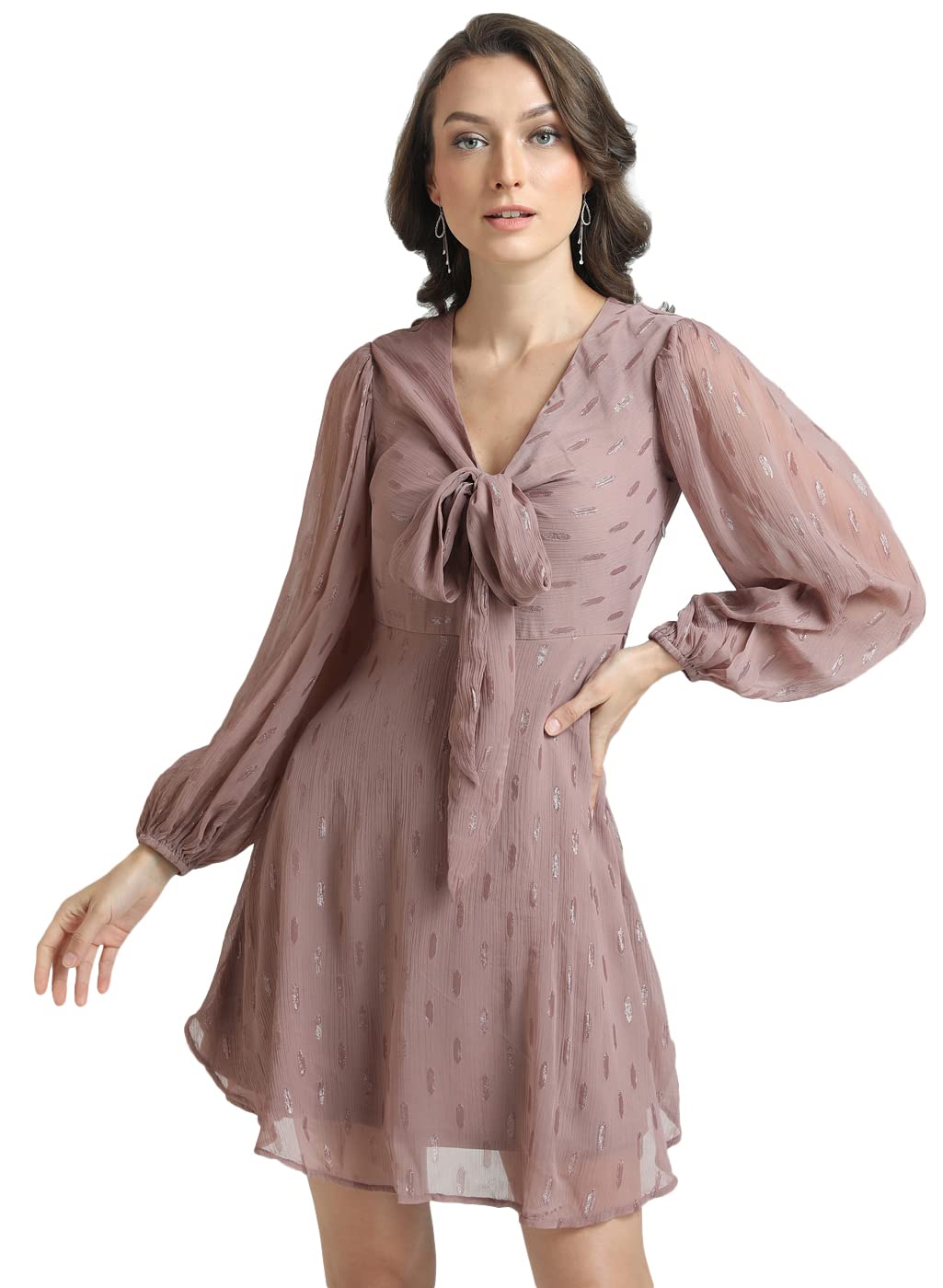 Kazo Women's Polyester Fit and Flare Knee-Length Dress (124014TWMVS_Purple