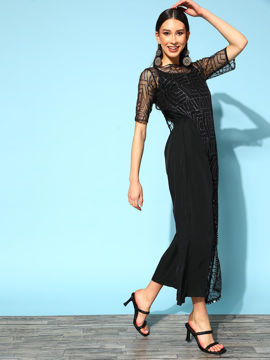 Ahalyaa Black Color Polyester Printed Jumpsuit