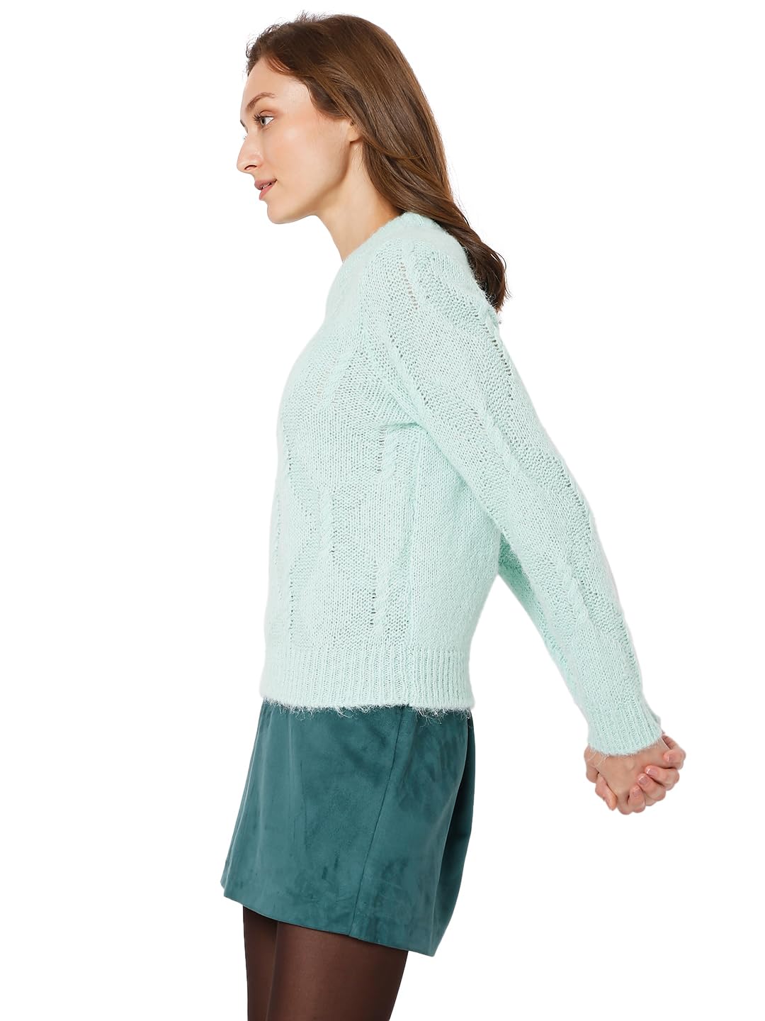 VERO MODA Regular Fit Sweater(104451401_Mist Green_S)