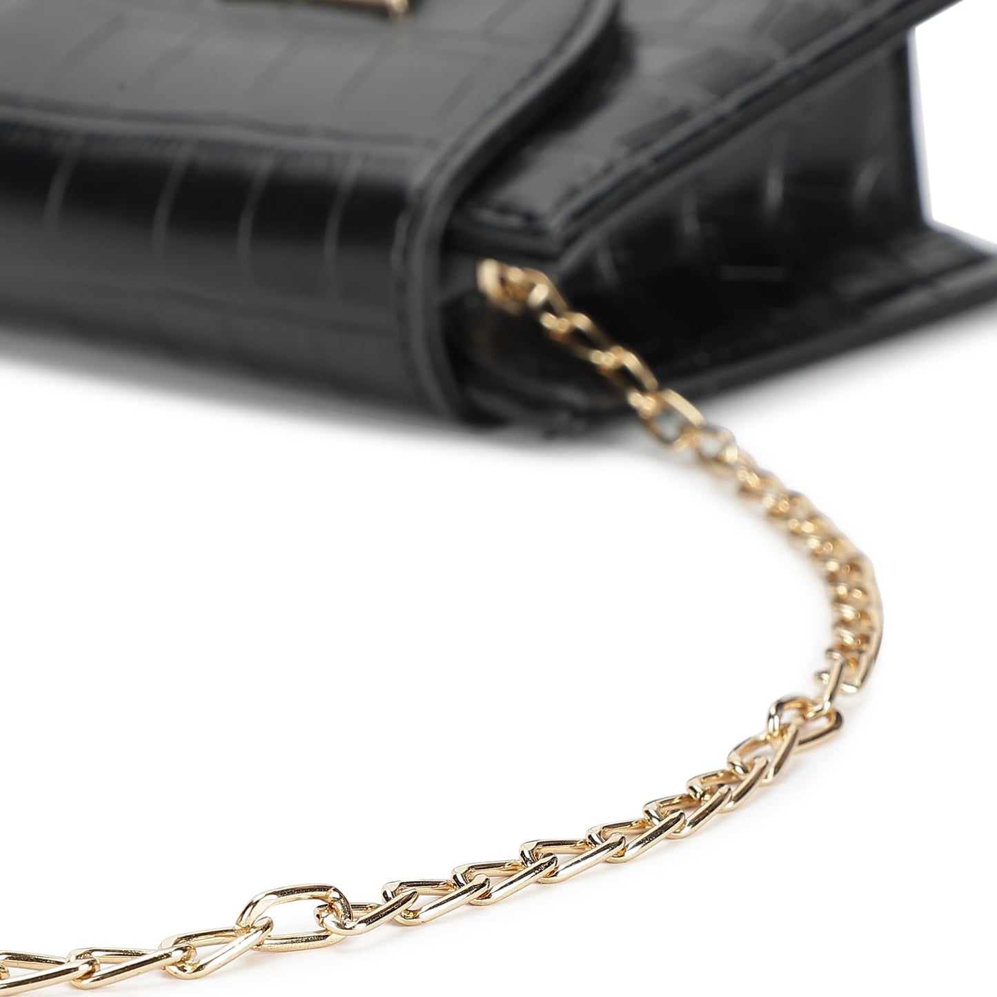 Fastrack Croco Textured Mini Sling Bag for Women, Girls and Ladies | Made of Premium PU | Gold Chain Sling Strap with Button Closure
