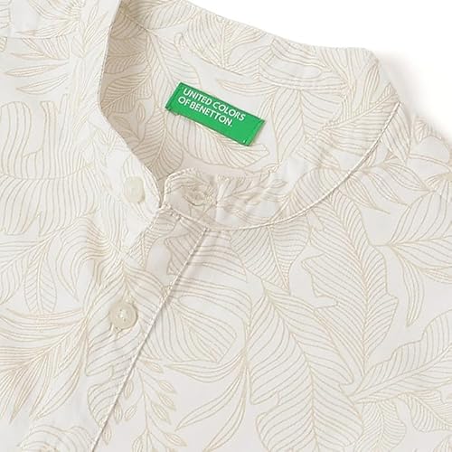 United Colors of Benetton Regular Fit Mandarin Collar Printed Kurta Placket Leaf Shirt