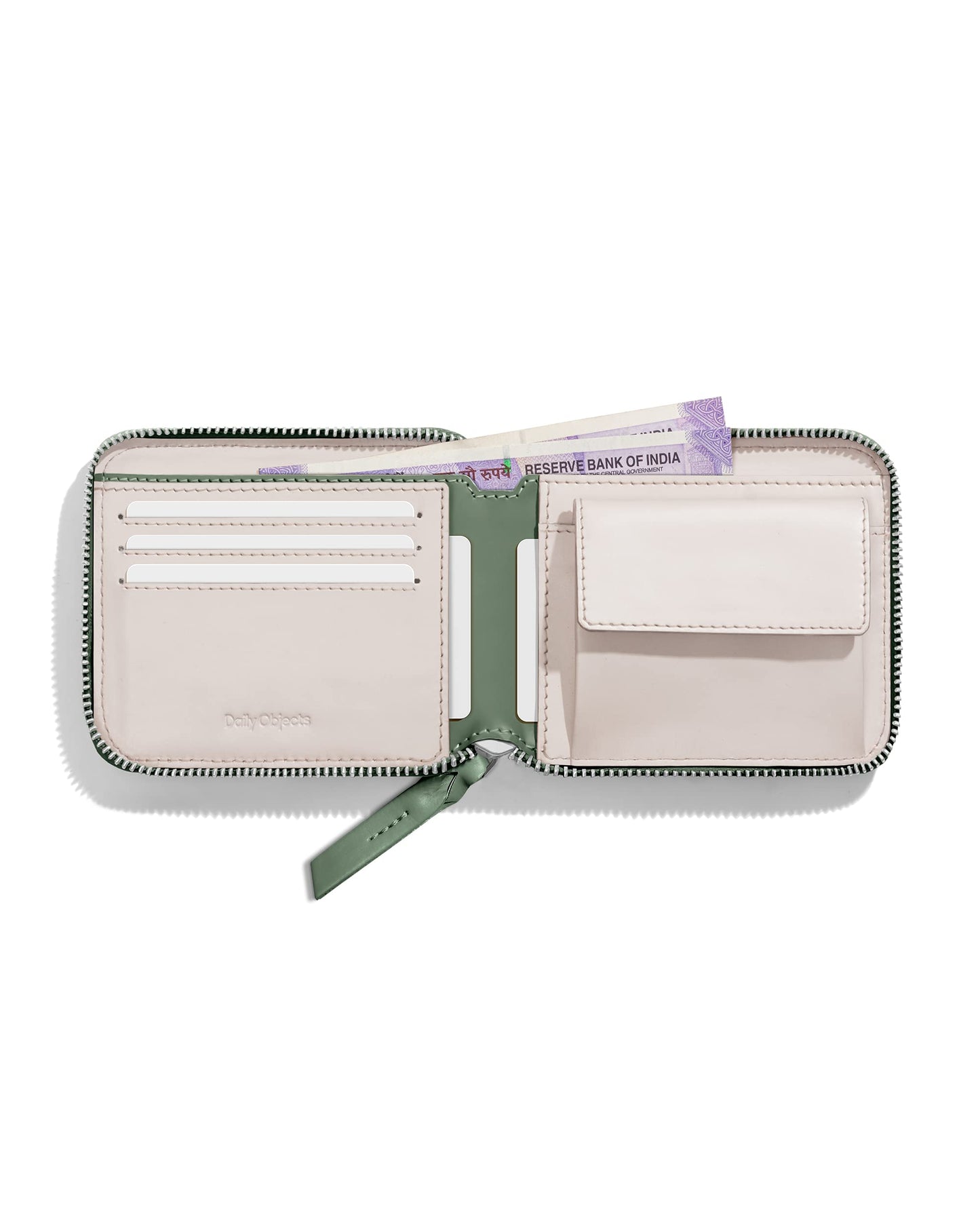 DailyObjects Sap Green Women's Zip Wallet | Made with Vegan Leather Material | Carefully Handcrafted | Holds up to 8 Cards | Slim & Easy to Fit in Pocket | Coin Pocket with Button Closure