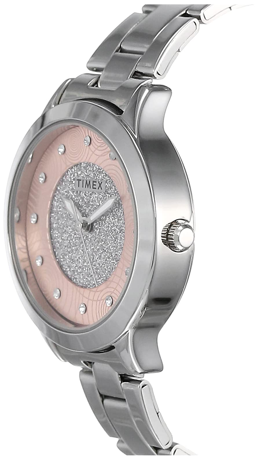 TIMEX Analog Watch for Women with Pink Round Dial & Silver Stainless Steel Bracelet Band Water Resistant Women's Wrist Watches - TW000T613