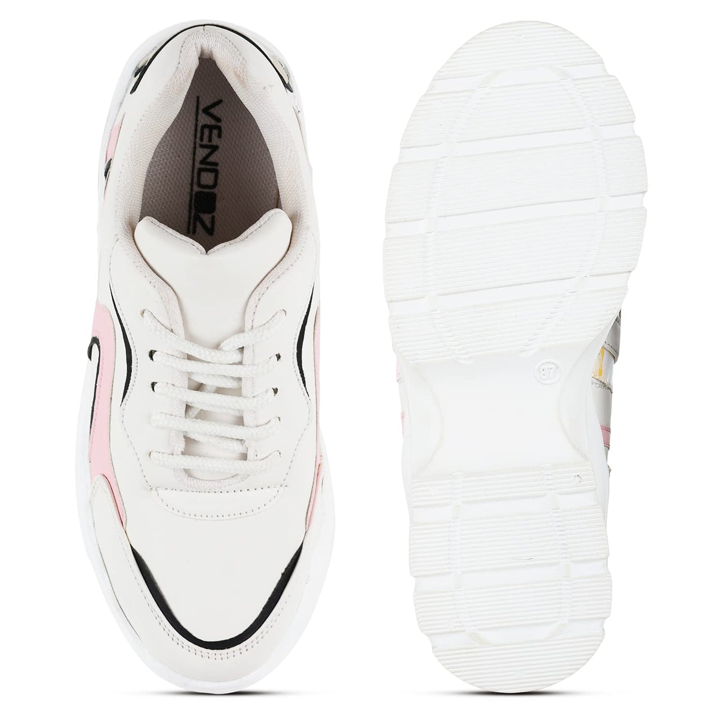 LENSBURY Women's Shoes for Walking Gym Training, Casual, Sports, Slip-On, Lightweight Lace up Athletics Slipon Running Sneaker for Ladies and Girls LBCNV-THAR-6056BL-37 White