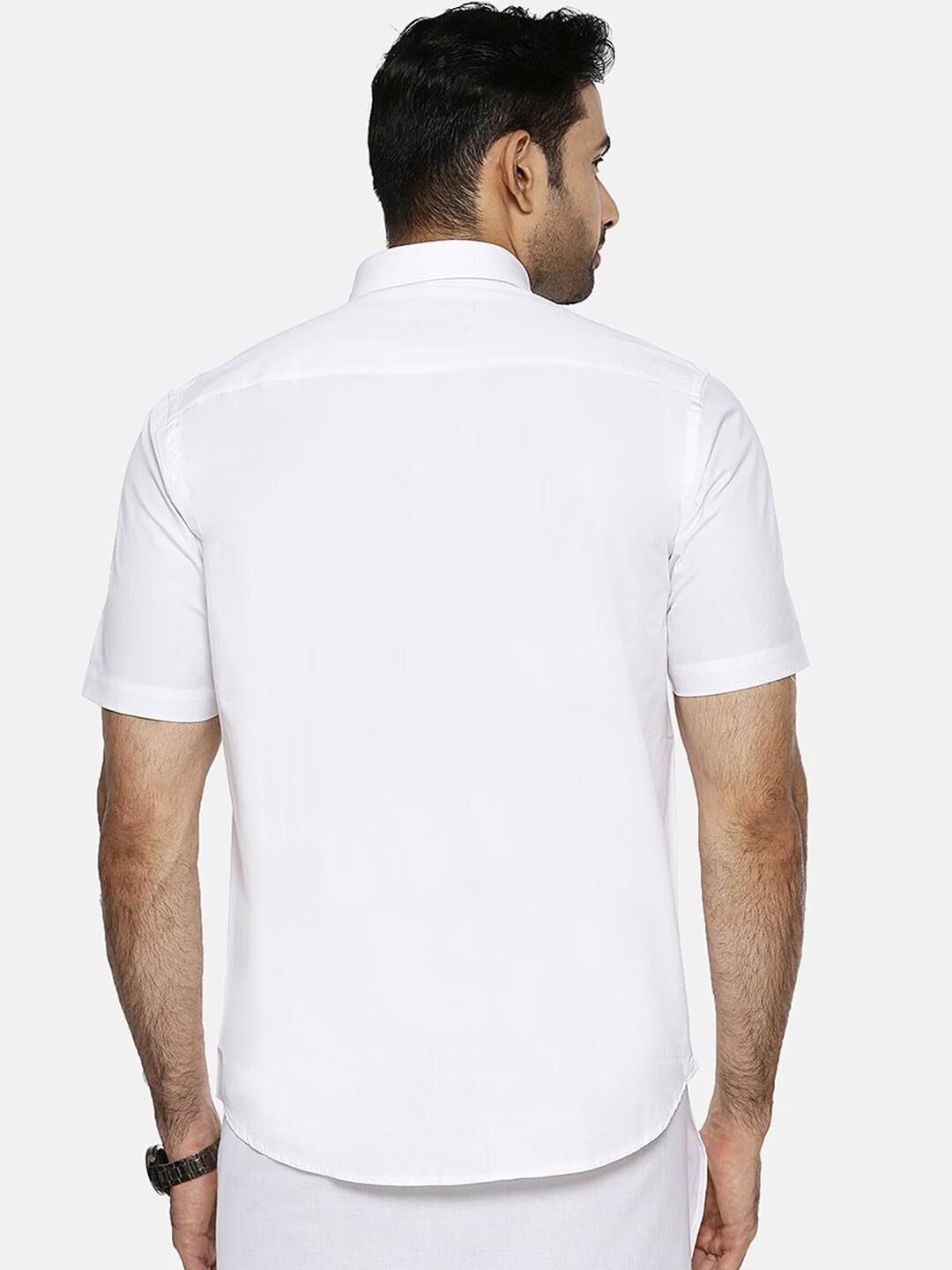 RAMRAJ COTTON Mens Spread Collar Solid White Half Sleeve Casual Shirt (42;White_ 1)