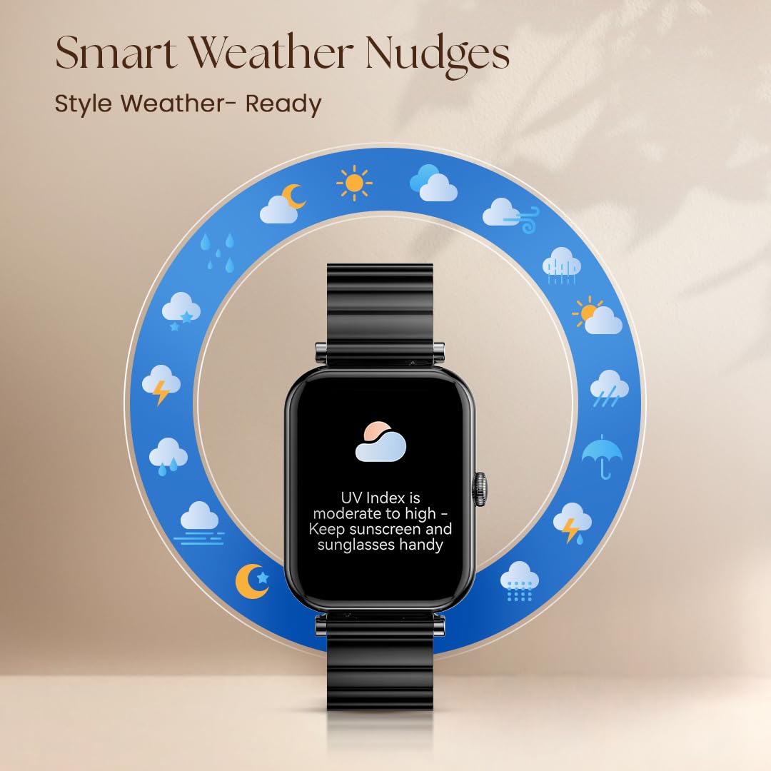 Fastrack Noir Charm Smart Watch for Women 1.65" inch AMOLED Display,Sleek Design,AI Watchface & AI Chat,Functional Crown,24/7 Health Suite,BT Calling,SpO2,HRM,IP68, Multiple Menu Styles- Black
