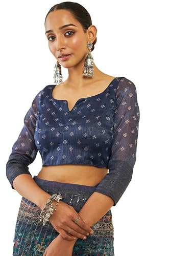 Soch Womens Teal Organza Pochampally Saree With Sequins