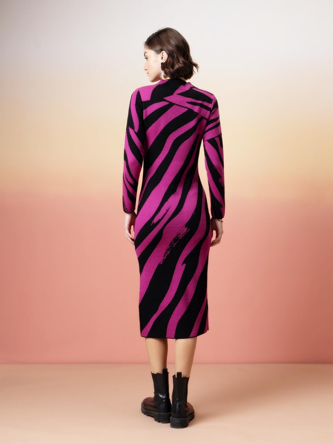 Madame Tara Sutaria Pink-Black Knitted Dress 3XL