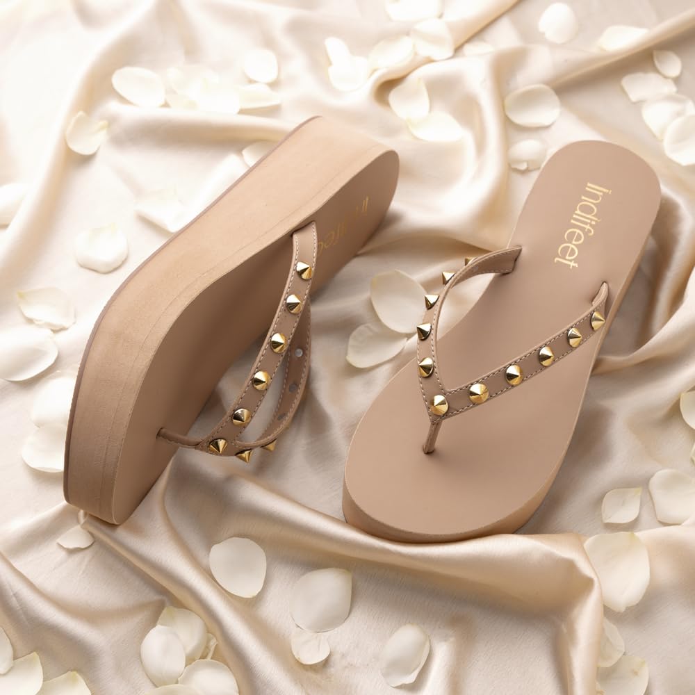 Indifeet - platform heel sandals for women, women's stylish platforms heels, women's latest flatforms wedges, woman comfortable flatform sandal, ladies wedge footwear, beige