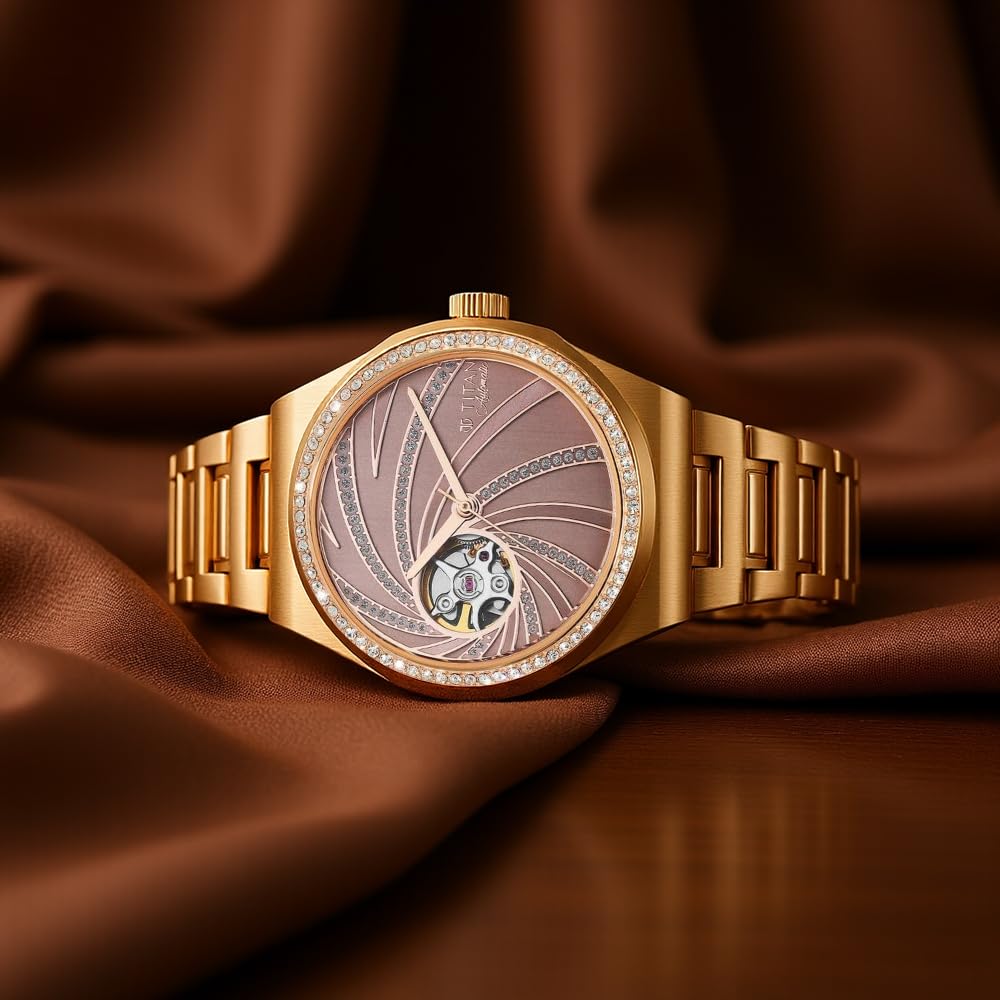 Titan Automatic Rose Gold Dial Rose Gold Stainless Steel Strap Watch for Women - NT95177WM01