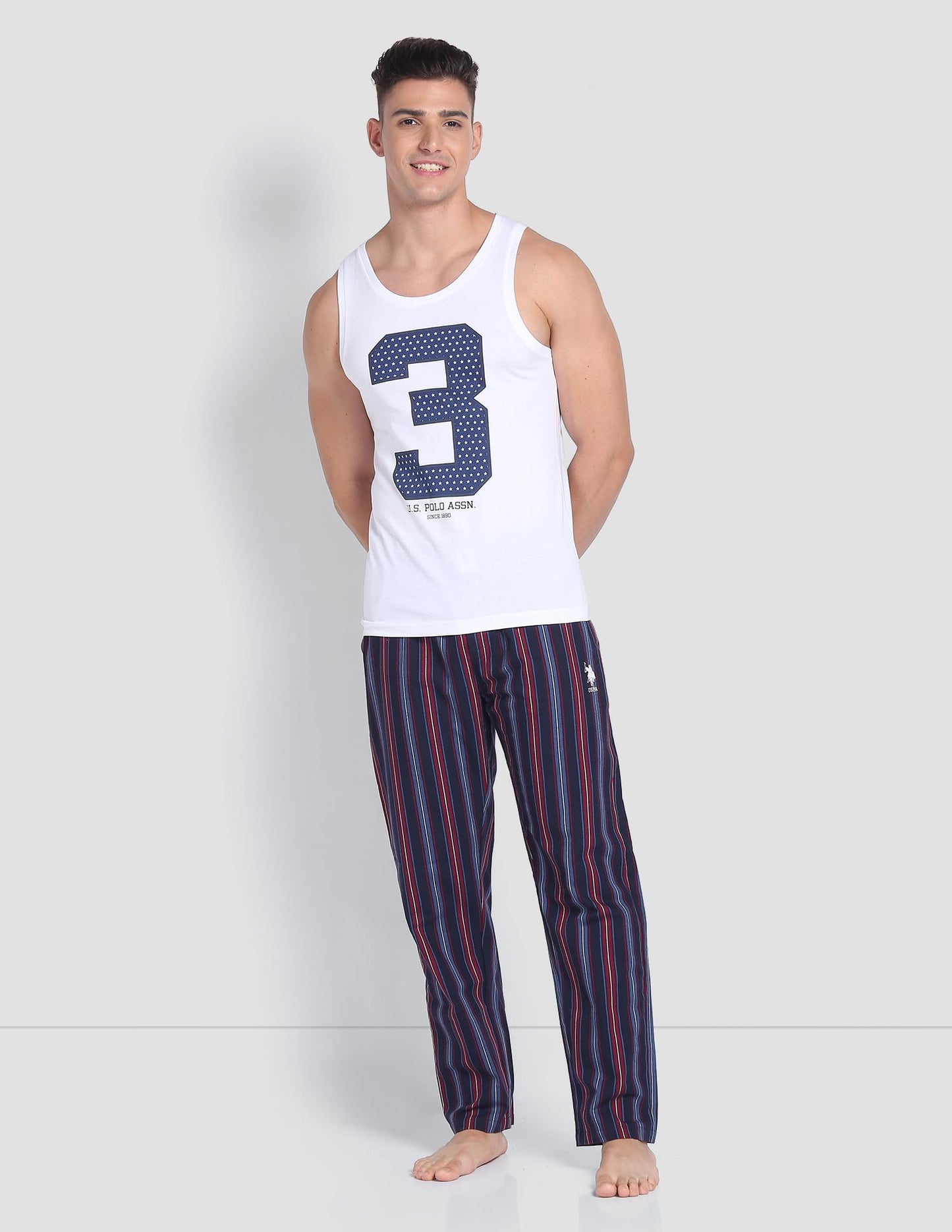 U.S. POLO ASSN. Striped Cotton LP001 Lounge Pants - Pack of 1 (NAVYREDWHITE S)
