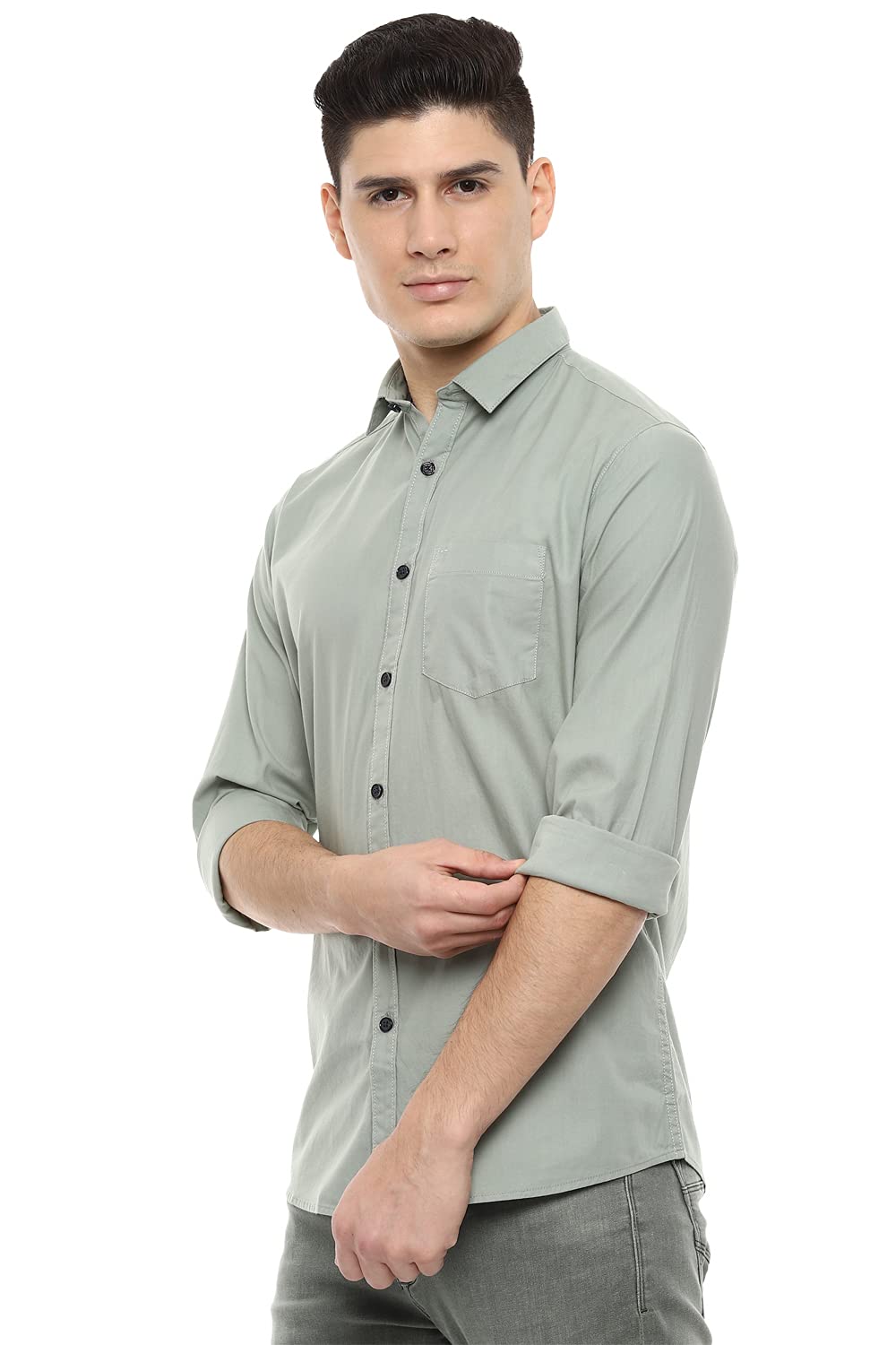 Van Heusen Sport Men's Solid Slim fit Casual Shirt (VSSFLSLBK03965_Olive 40)