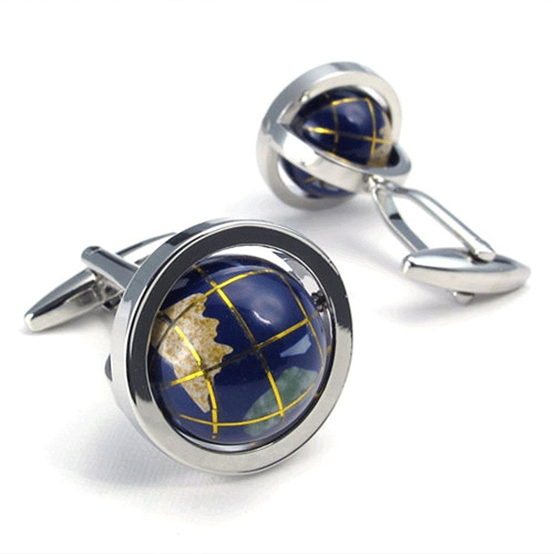 Peora Really Spins Globe Earth Blue Formal Cuff Links Cufflinks Set Valentine Gifts for Men