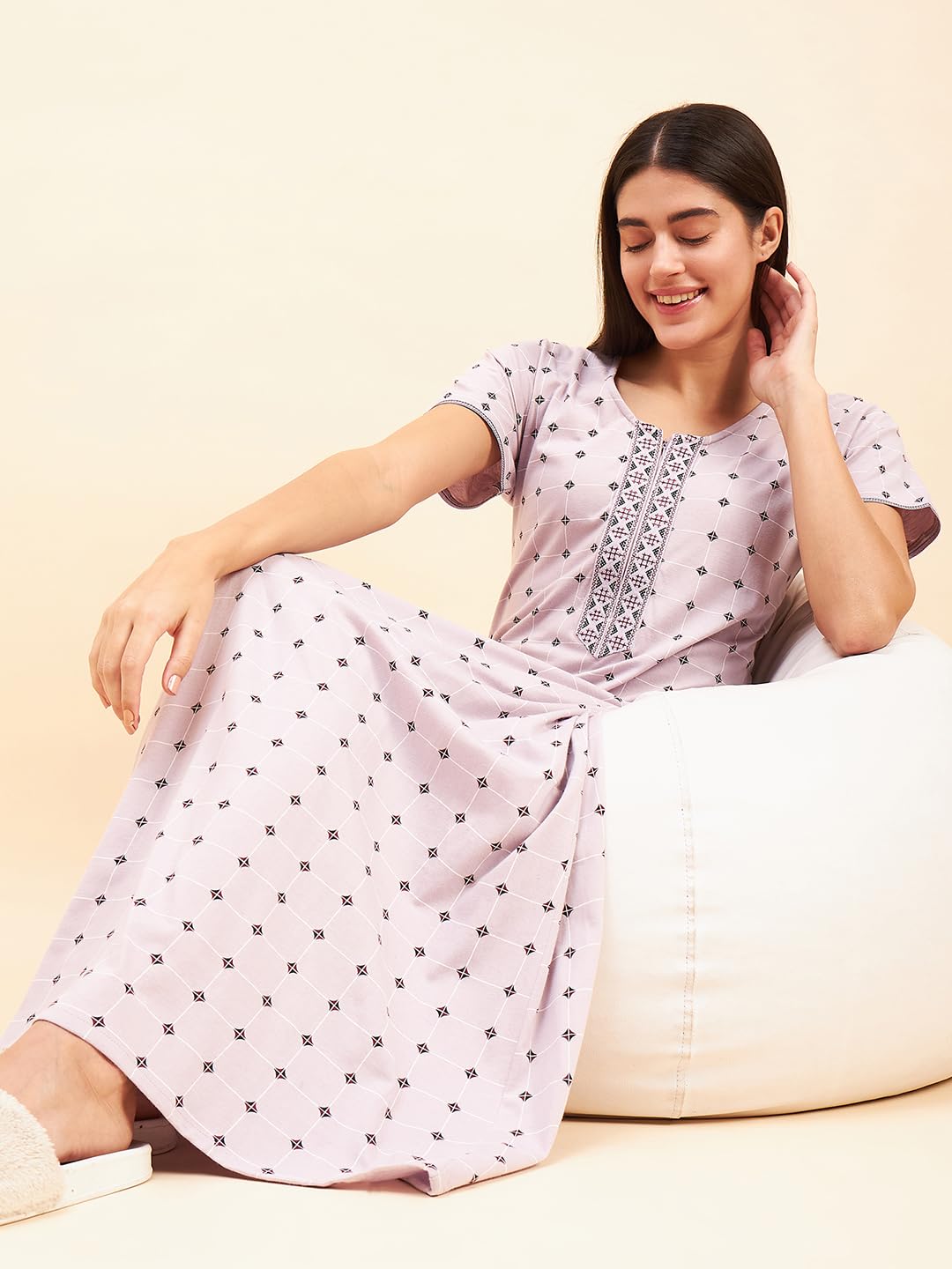 Sweet Dreams Women Printed Half Sleeves Night Dress Rose