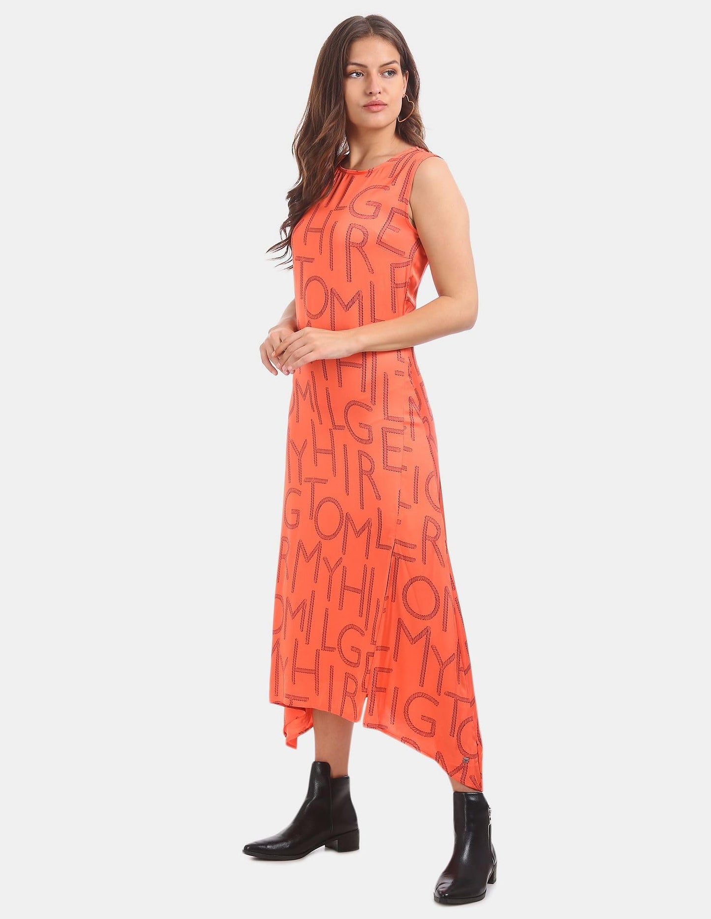 Tommy Hilfiger Womens Printed Round Neck Dress_8905183020567 Orange
