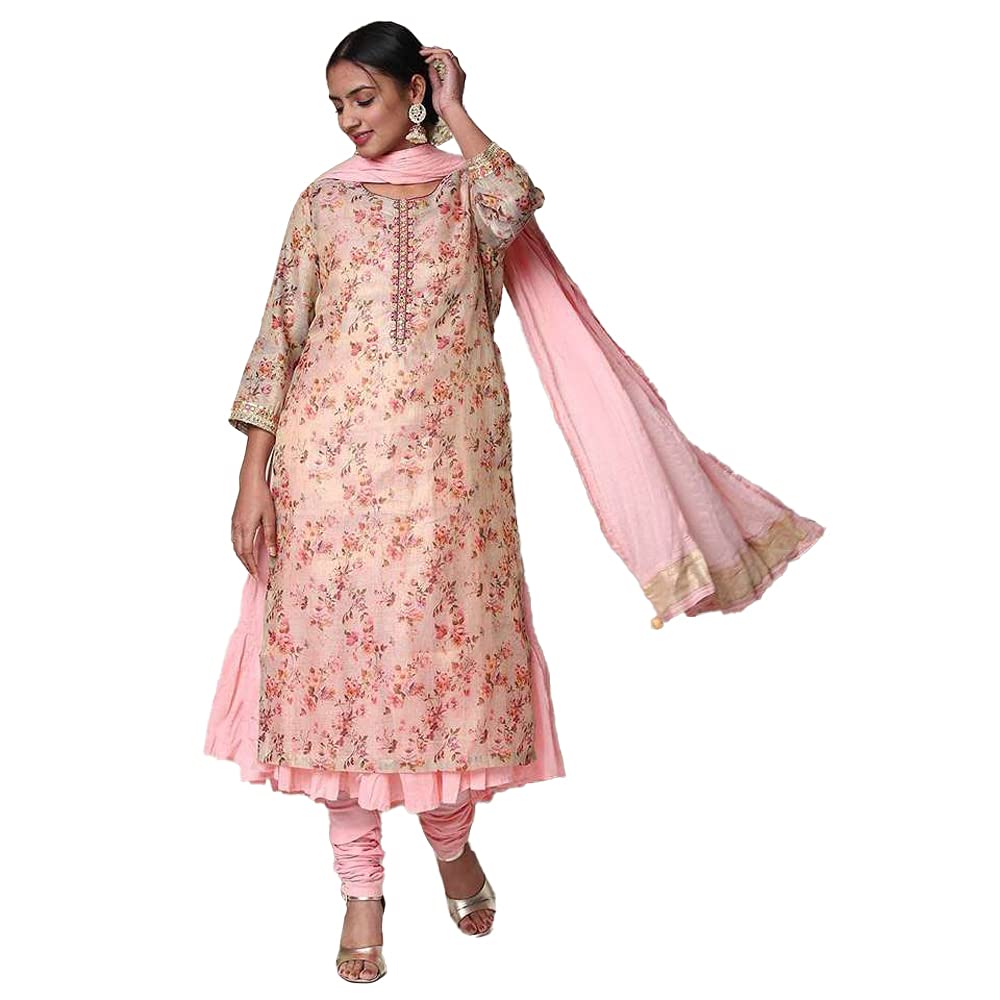 BIBA WOMEN PRINTED FITTED SALWAR KURTA DUPATTA(SKD7321_BLUSH PINK_40)