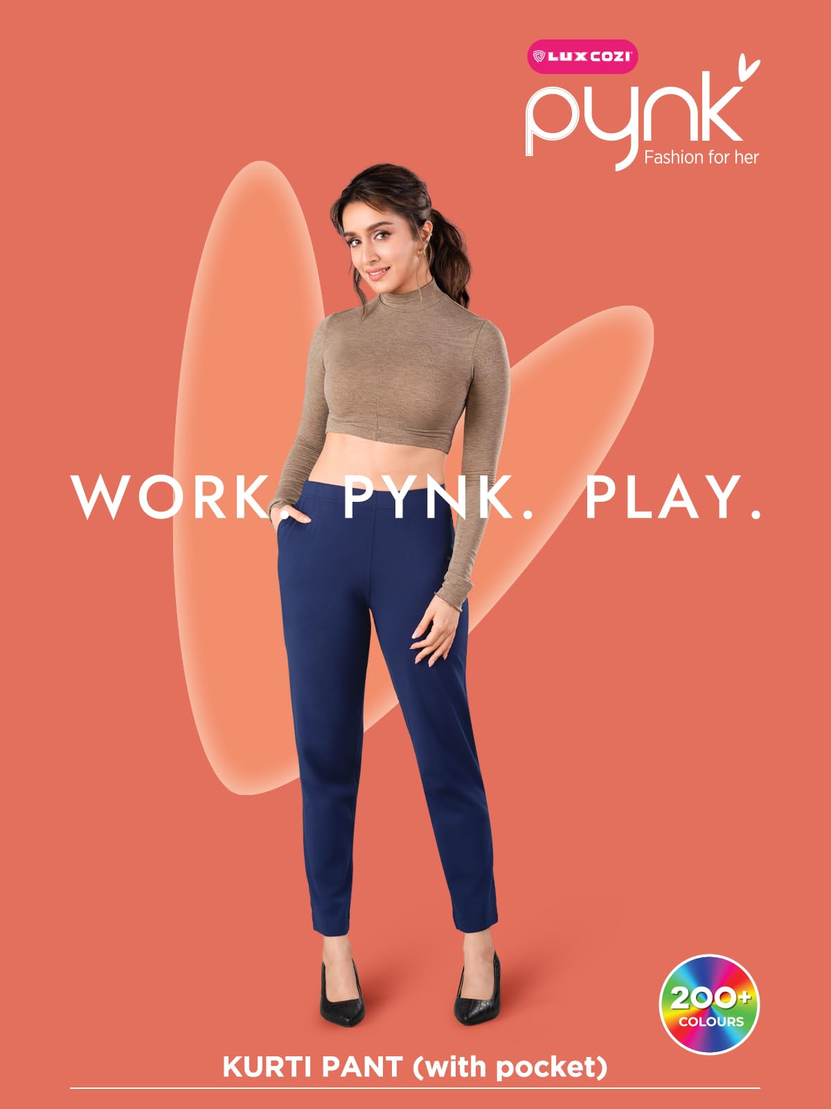 Lux Cozi PYNK Women's Solid Premium Cotton Lycra Kurtipant with Side Pocket_COZI_PYNK_KURTIPANT_79_FS_1PC