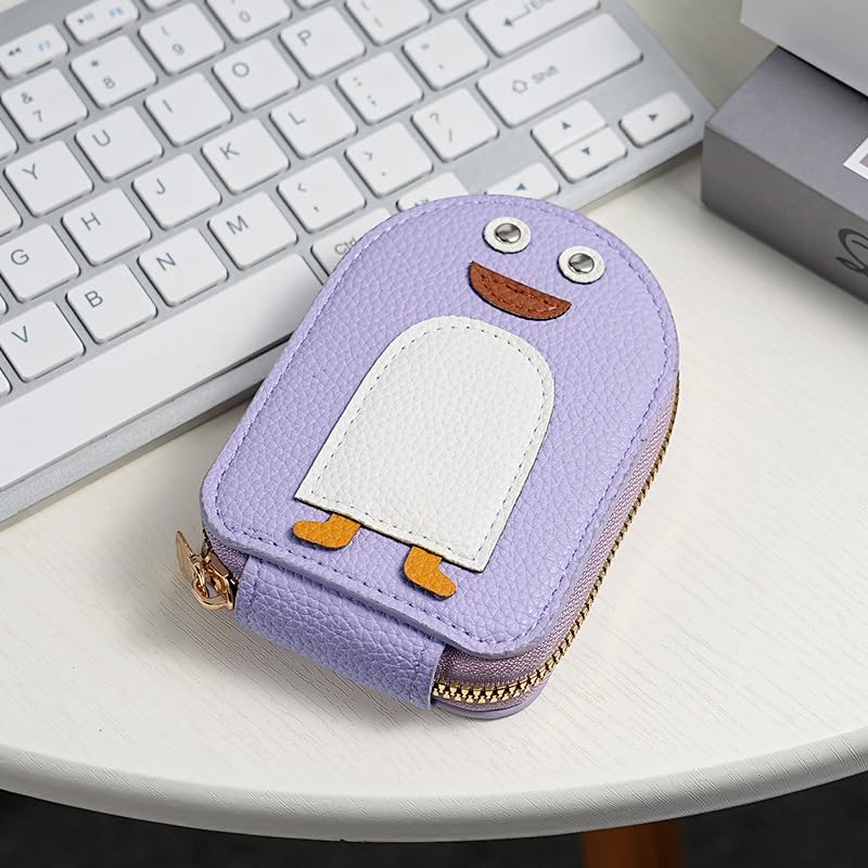 Valerie Cute Small Wallets Card Holder for Women, Mini Women Wallet with Multiple Card Slots, Credit Card Holder, Cute Penguins Design Wallet with 11 Card Slots (Purple)