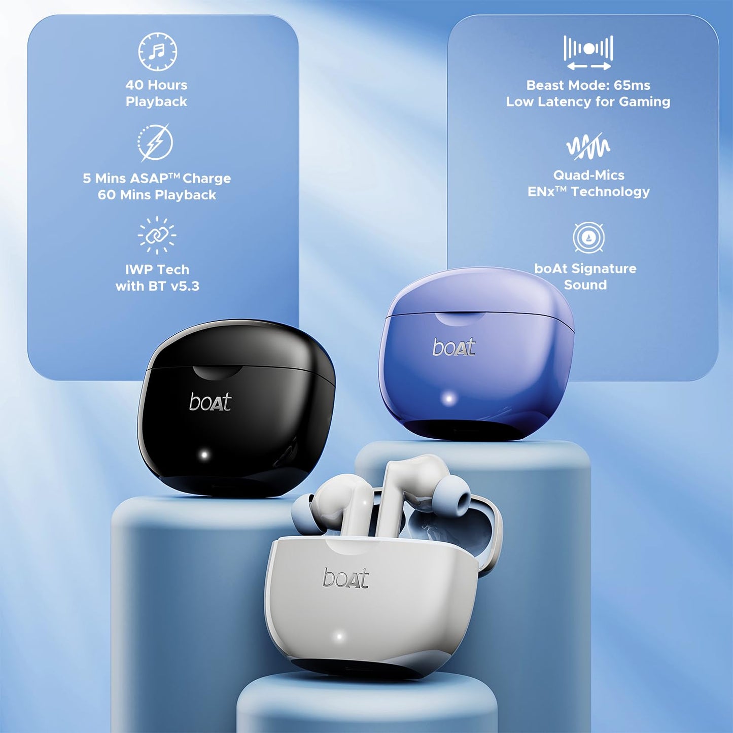 boAt Airdopes 120 TWS Earbuds with in-Ear Detection, 40 hrs Playtime Quad Mics with ENx™ Tech, ASAP™ Charge, IWP™ Tech, Beast™ Mode with 65 ms Low Latency, BTv5.3 & IPX4(Active Black)