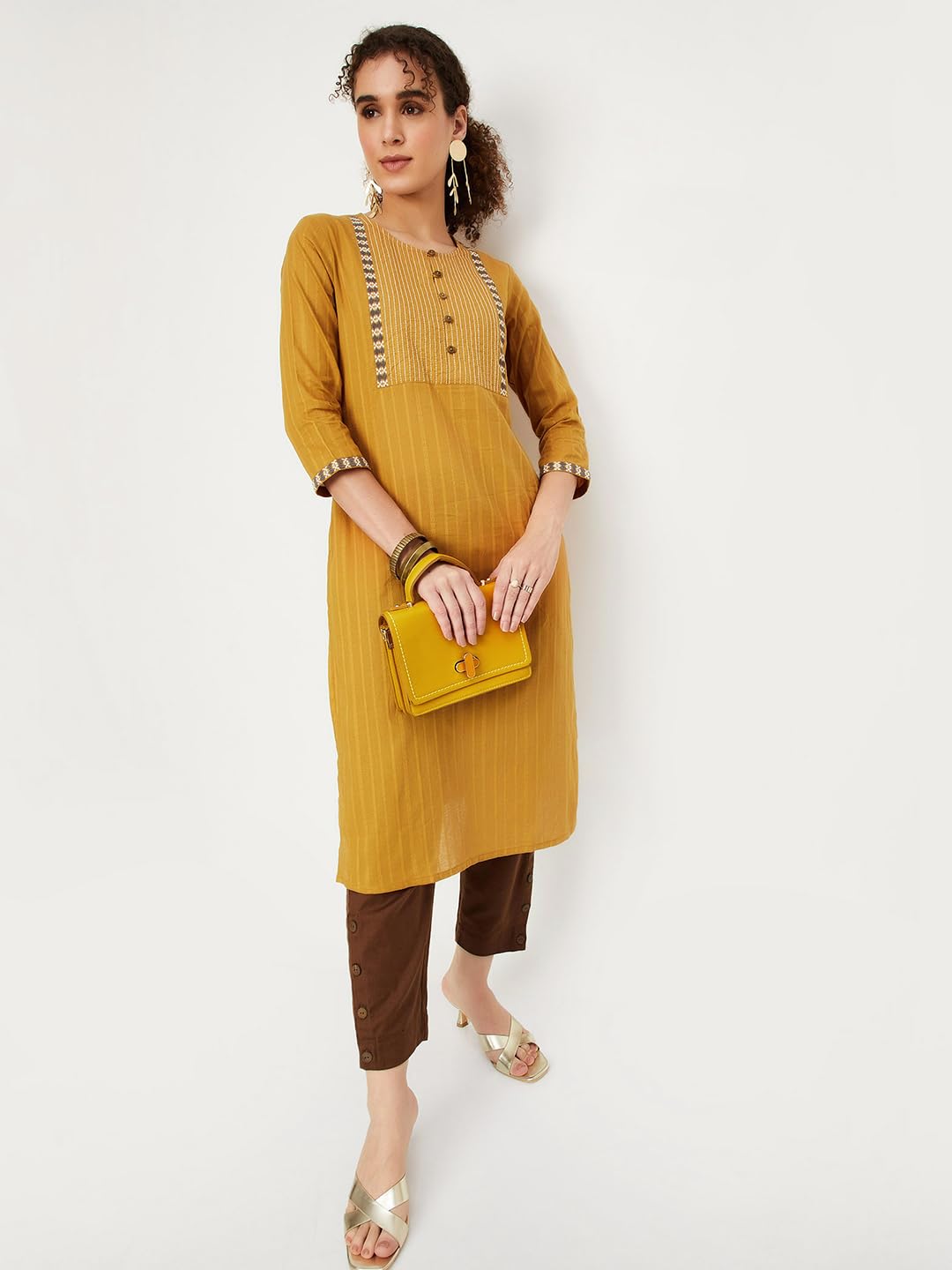 Max Women's Cotton Blend Straight Kurta Shirt (WWKI31006MUSTARD_Mustard, Straight Fit, Medium