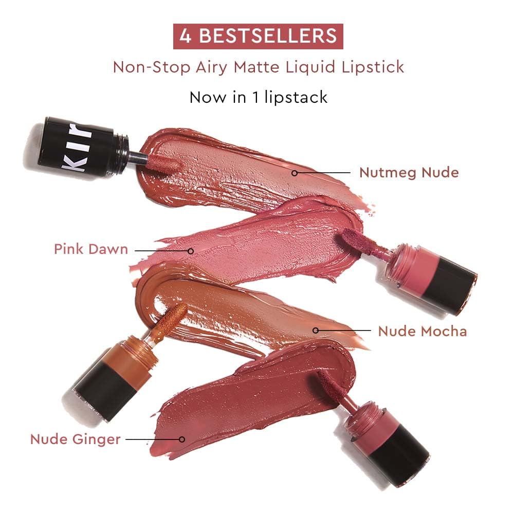 Kiro Four Play Non-Stop Airy Matte Liquid Lip Stack – Ultimate Quad, 6ml | 4 Nude Lipstick Shades | Long-lasting, Transfer-proof, Hydrating, Lightweight | Infused with Avocado & Apricot Oils