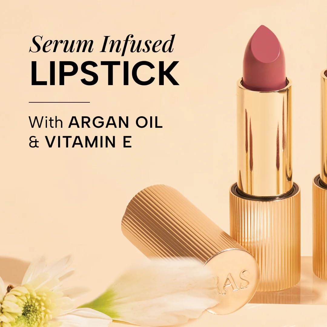 RAS Luxury Oils Lumiere Satin Matte Lipstick | 8-Hr long stay Creamy Matte, Non-Drying, Lightweight & Pigmented | Natural infusion of Argan & Avocado | Vegan, Cruelty-Free (Champagne Blush)