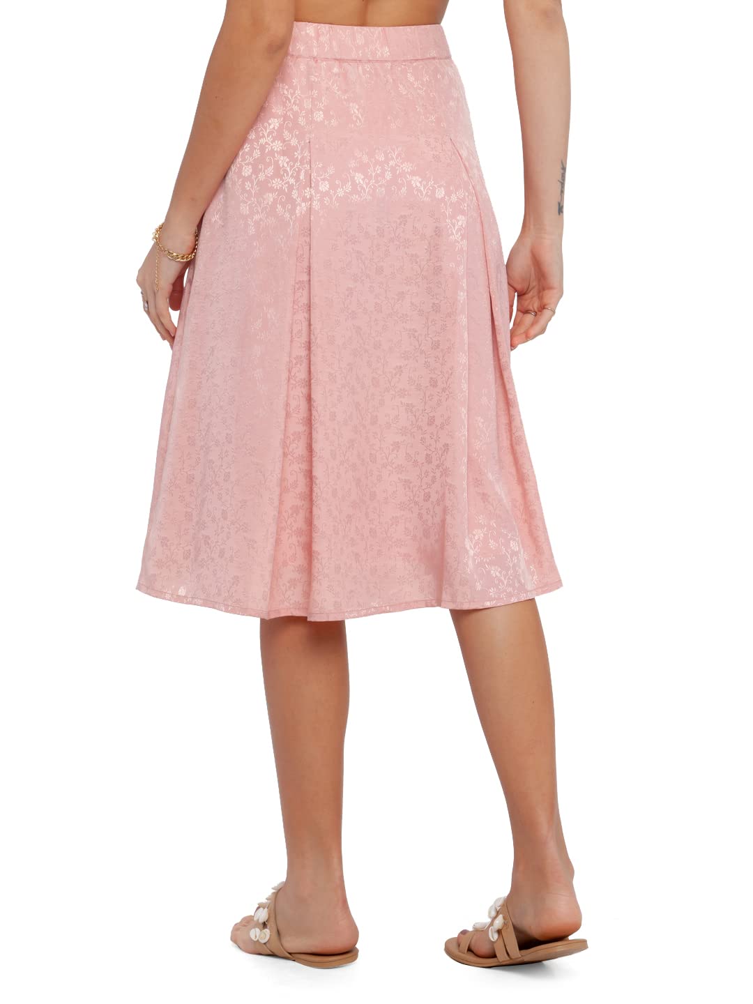 Zink London Women's Pink Printed Flared Skirt