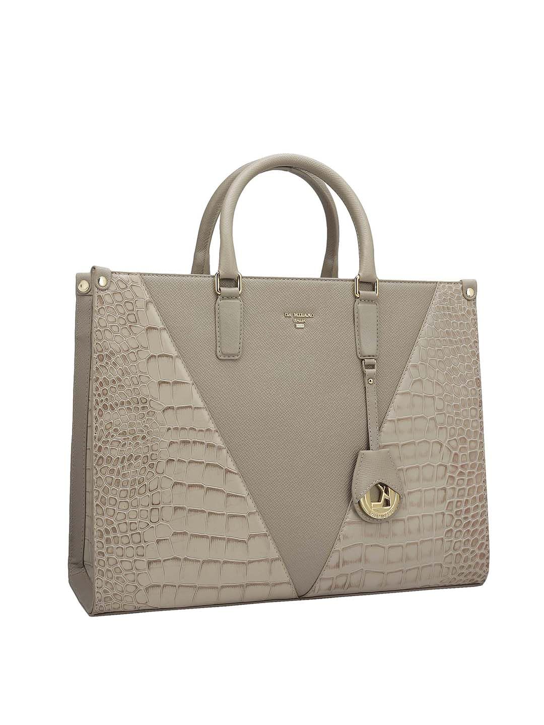 Da Milano Genuine Leather White Book Tote (01673) (Medium)