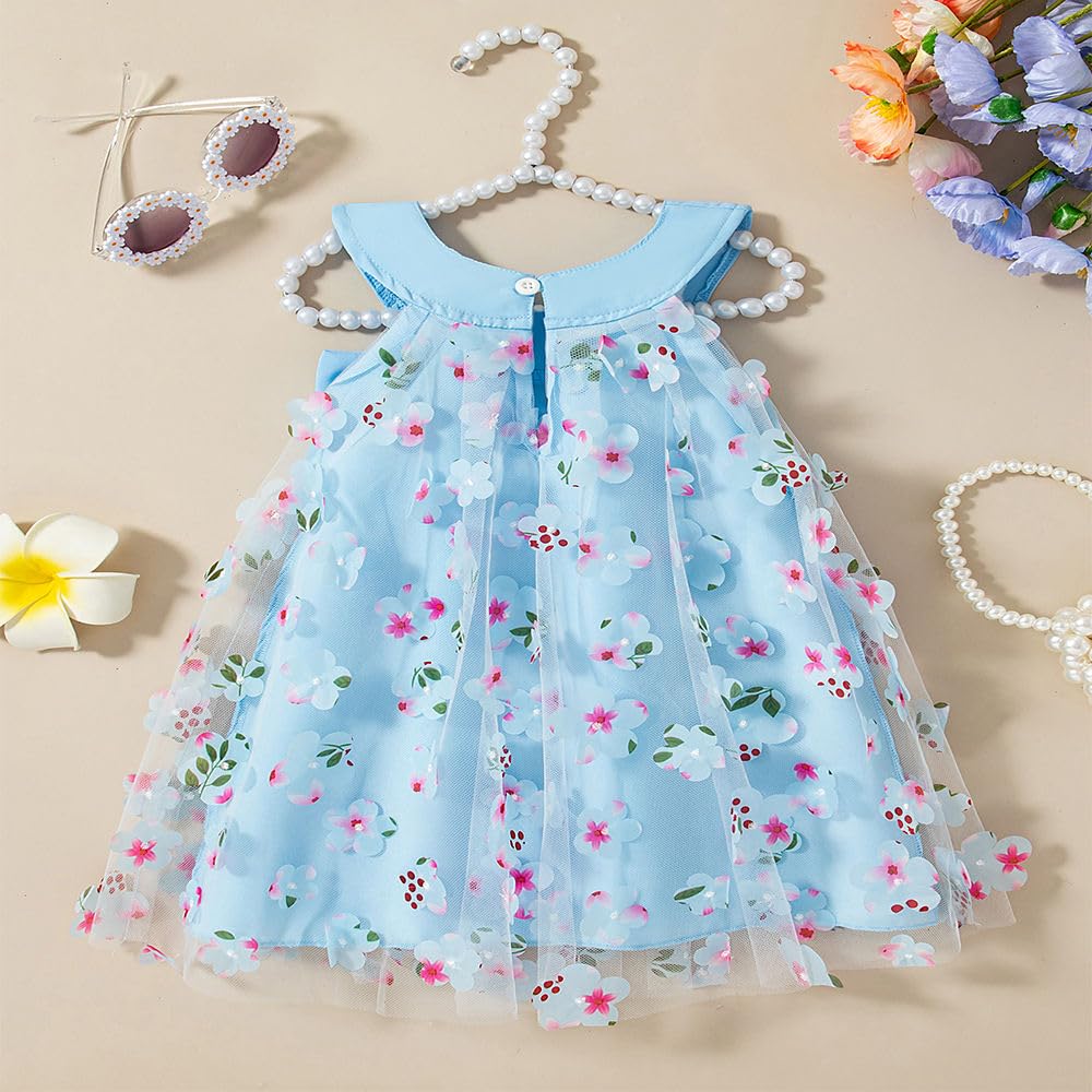 Hopscotch Girls Knee Length Casual Dresses in Blue Color For Ages (2-3 Years)