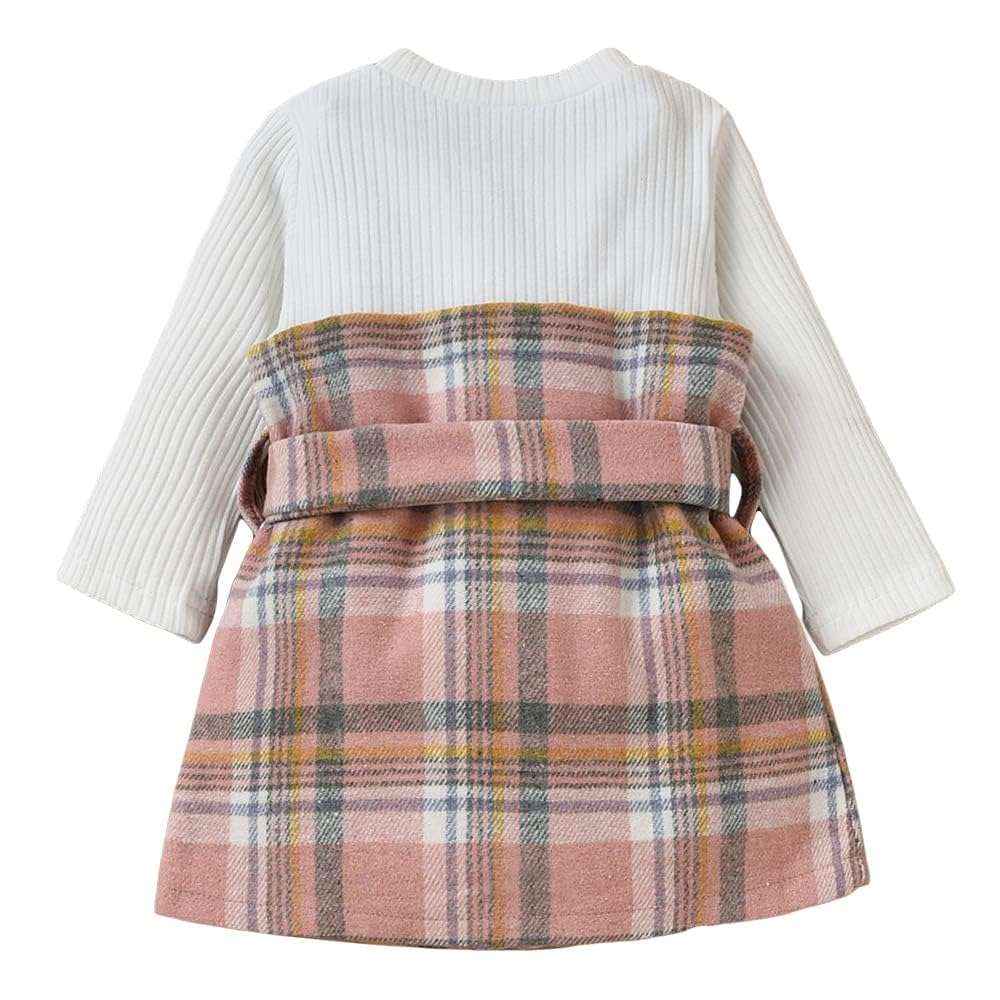 Hopscotch Girls Check Print Full-Sleeve Casual Dress In White Color for Ages 2-3 Years