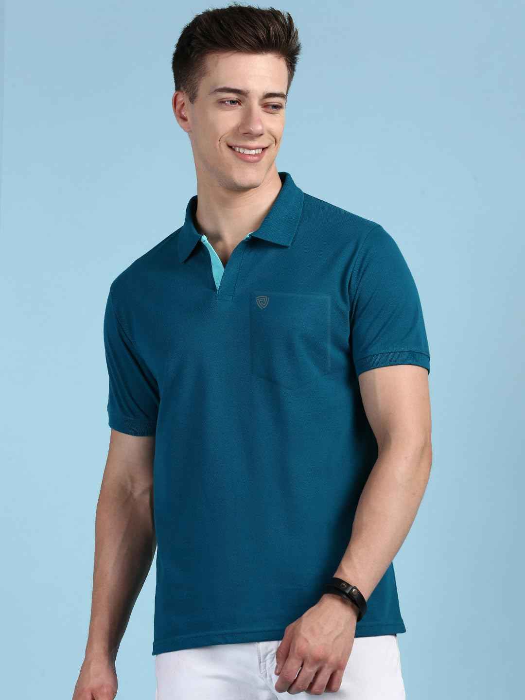 Lux Cozi Men's Half Sleeve Soild Casual T-Shirt with Chest Pocket_COZI_2122_EMRAD_L_1PC Emerald