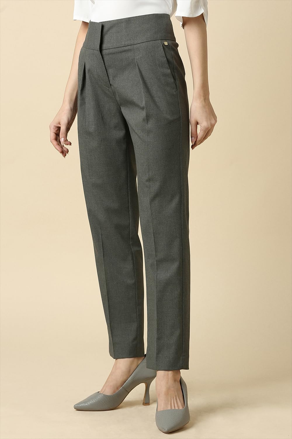 Allen Solly Women Grey Textured Formal Trousers