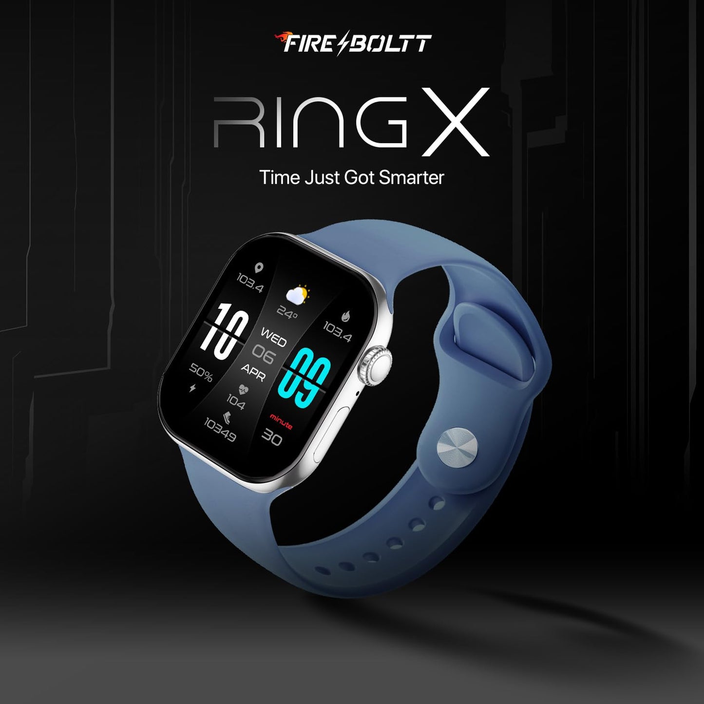 Fire-Boltt Ring X Smartwatch 2.01” Display with Always On Display, Bluetooth Calling, Wireless Charging, AI Voice Assistant, 100+ Sports Modes, Health Suite, 500+ Watchfaces (Blue S)