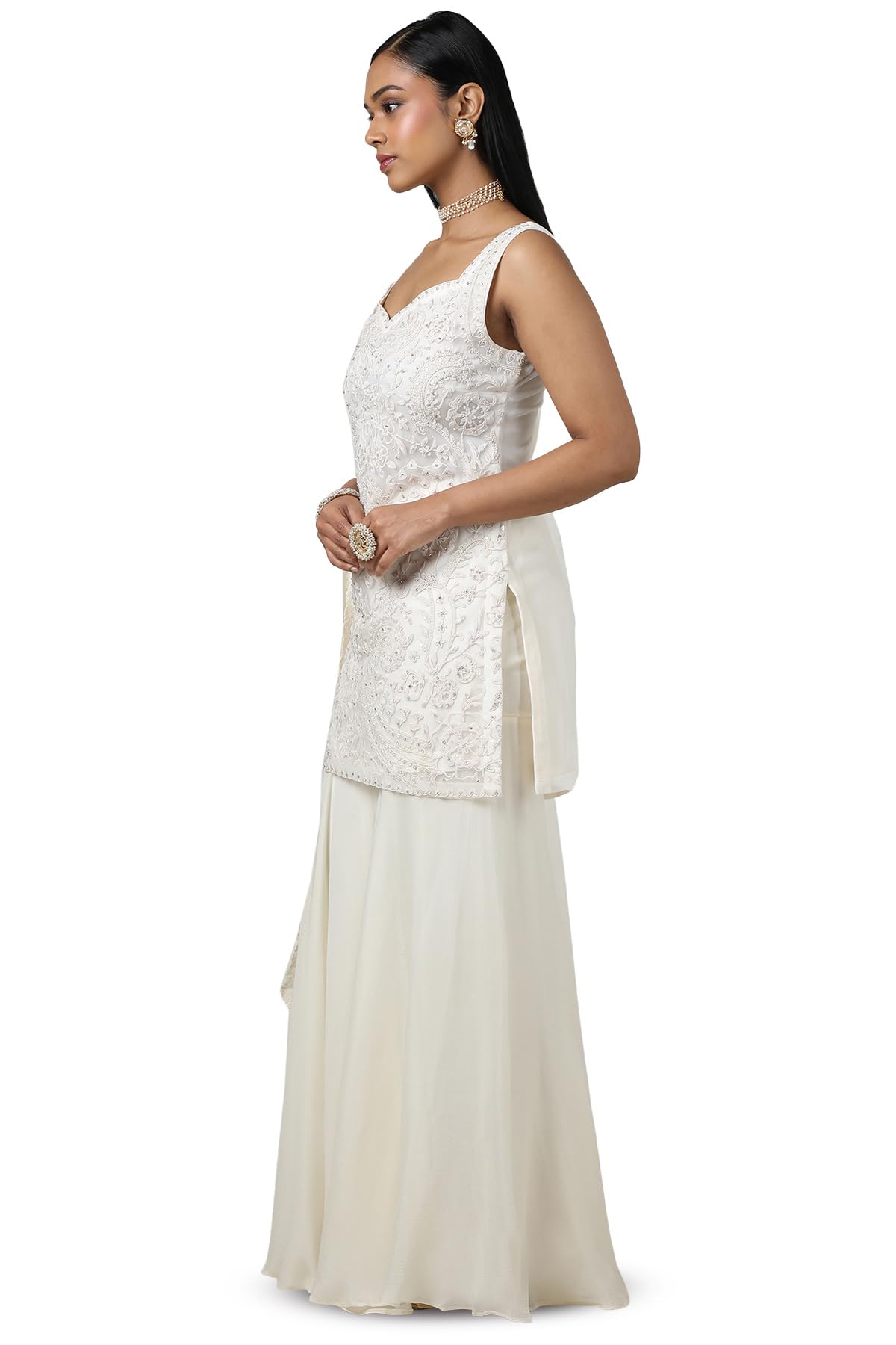 Soch Women's Net Salwar Suit Set (OWS5CD21481A_Off White