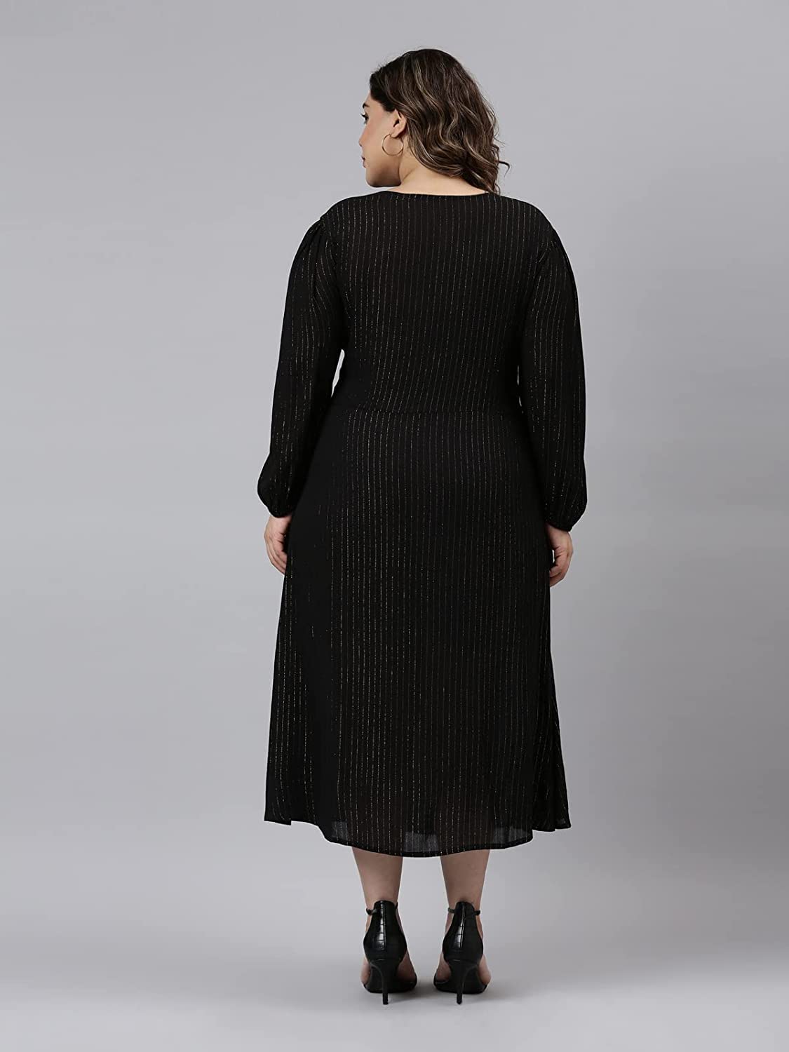 The Pink Moon Women's Maxi Plus Size Lurex Dress - (DRS_100_GOLDLX_Black_3XL)