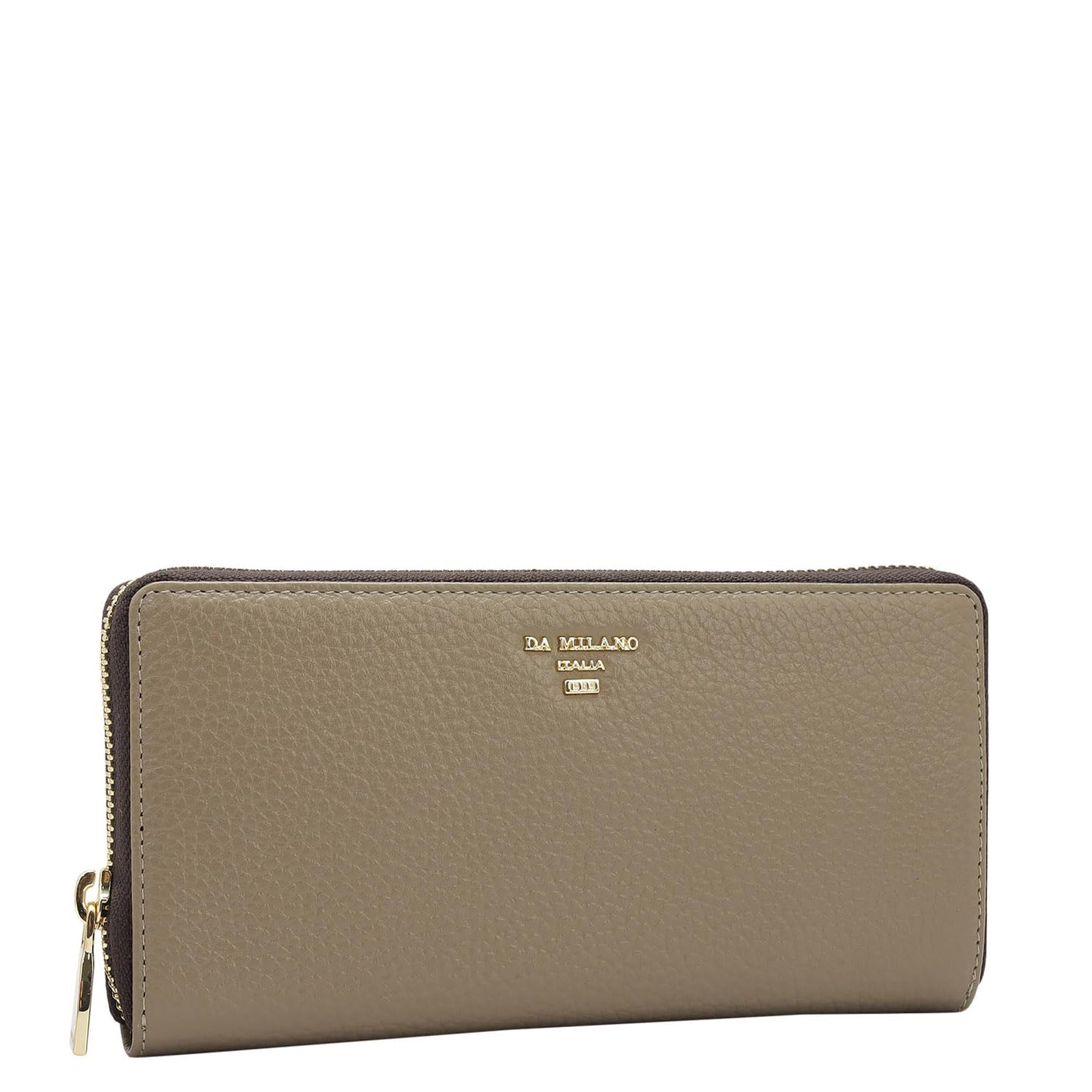 Da Milano Zip Leather Wallet for Women - Greyish Taupe