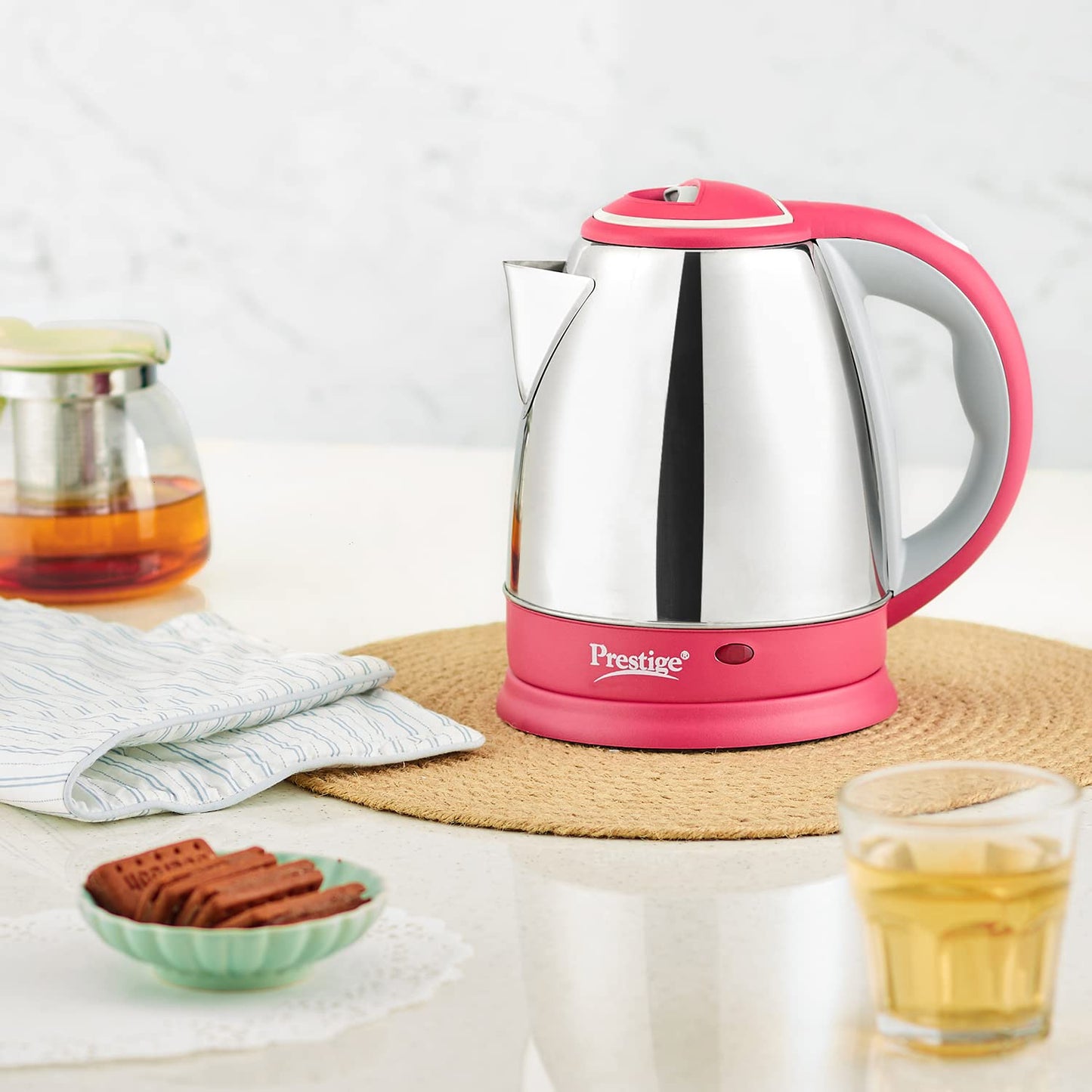 Prestige 1.5 litre PKOSS Stainless Steel Electric Kettle | 1500 Watts | Elegant Design | Cool-touch Handle and Lid | Automatic Cut-Off and Single-Touch Lid Locking| Silver