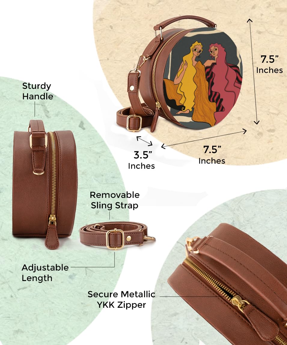 Kalankit Round Sling For Women | Girls Crossbody Bags | Side Bags With Adjustable Strap | Travel Box Sling Bags | Twins