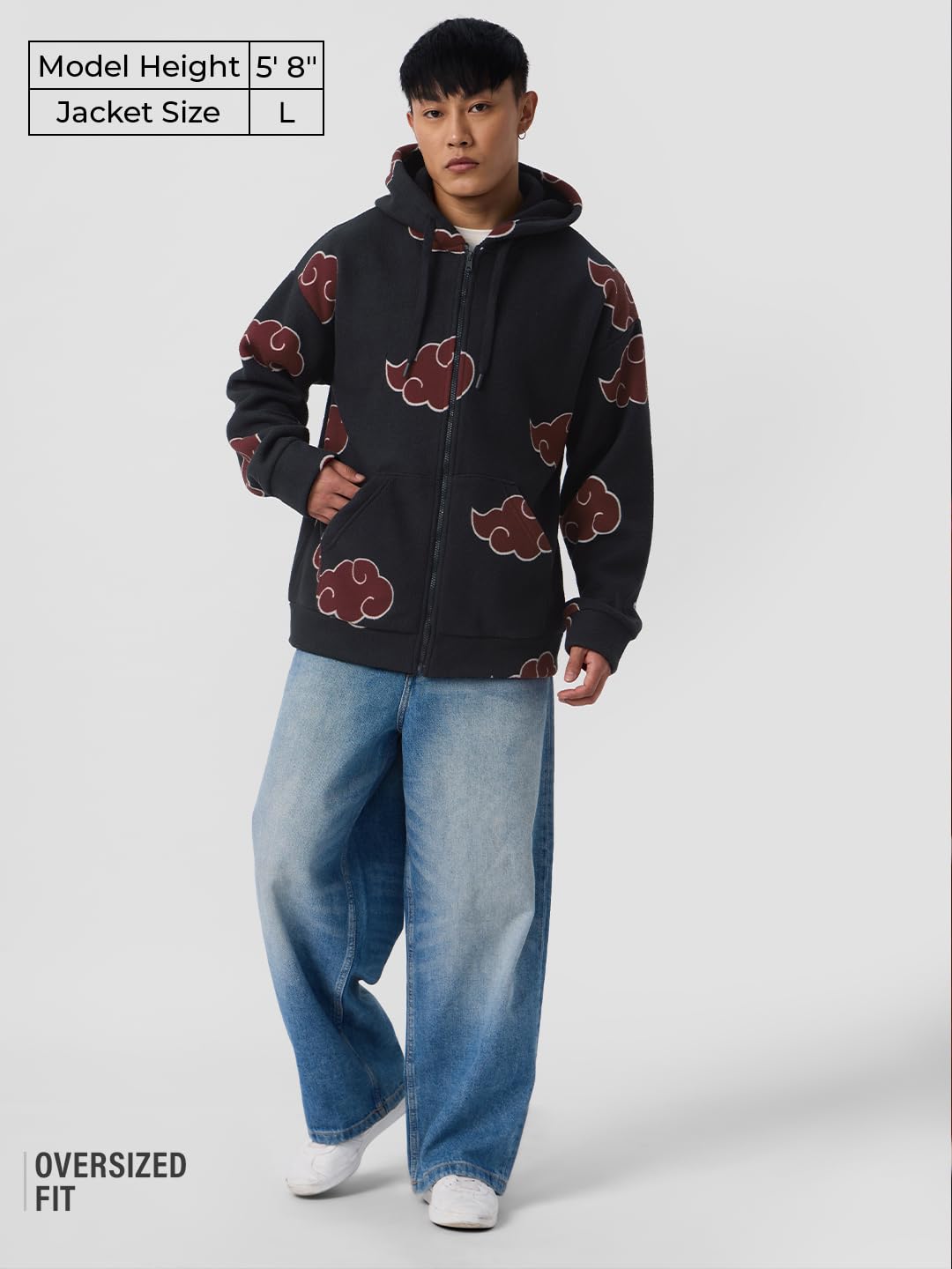 The Souled Store Naruto Shippuden: Dawn Of Akatsuki Men and Boys Long Sleeves Hooded Neck Zipper Front Polyester Oversized Hoodies