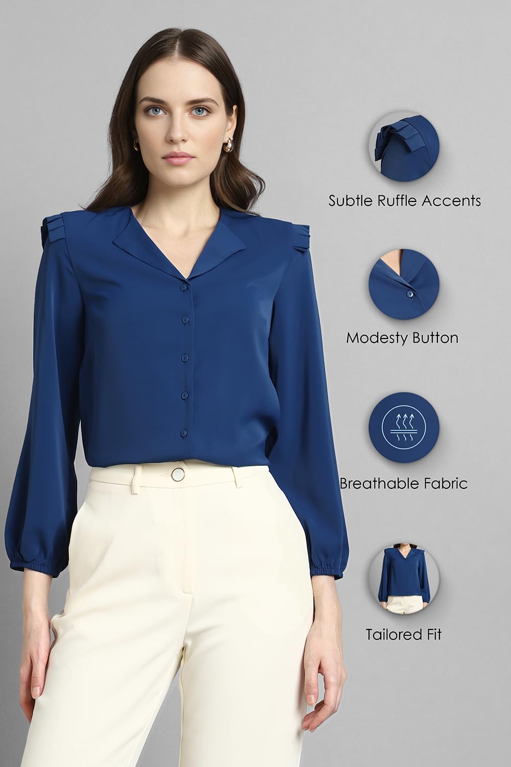 Van Heusen Women Polyester Regular Fit Shirt (VWSFFRGF022150_Navy, 2XL