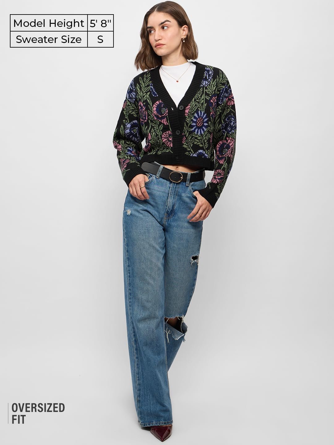 The Souled Store Sweater Cardigan : Zinnia Relaxed Fit Women and Girls Acrylic Knitted Sweater