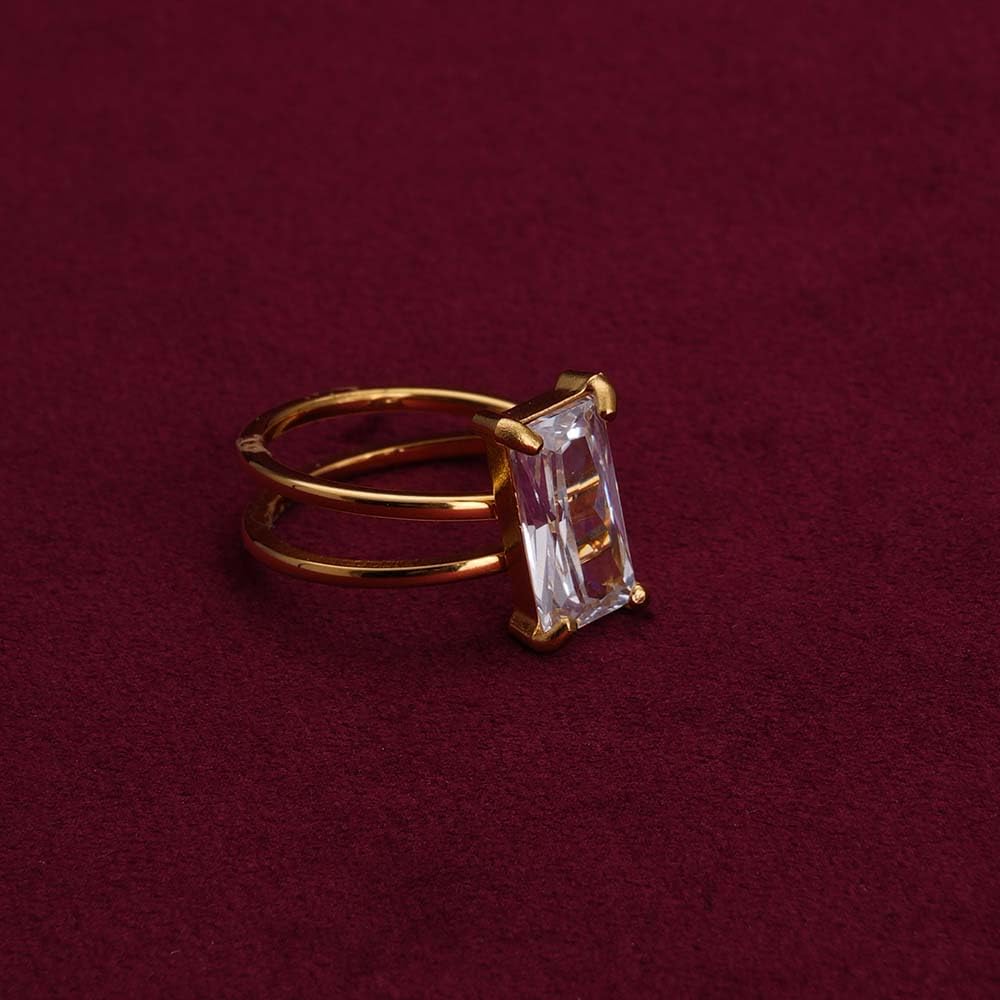 PALMONAS Stacked Zirconia Gold Ring for Womens - Waterproof & Anti-Tarnish (Size-7)