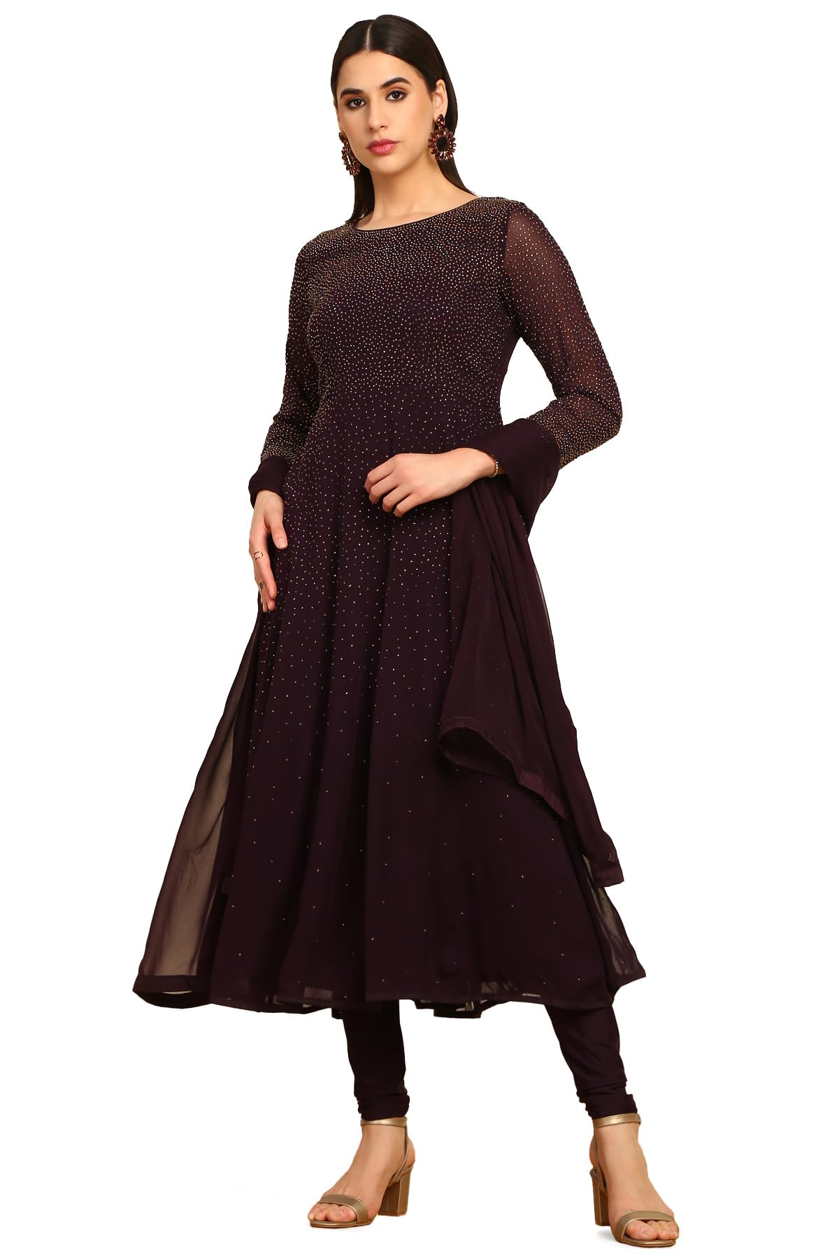 Soch Purple Pure Georgette Embroidered Chudidar Set