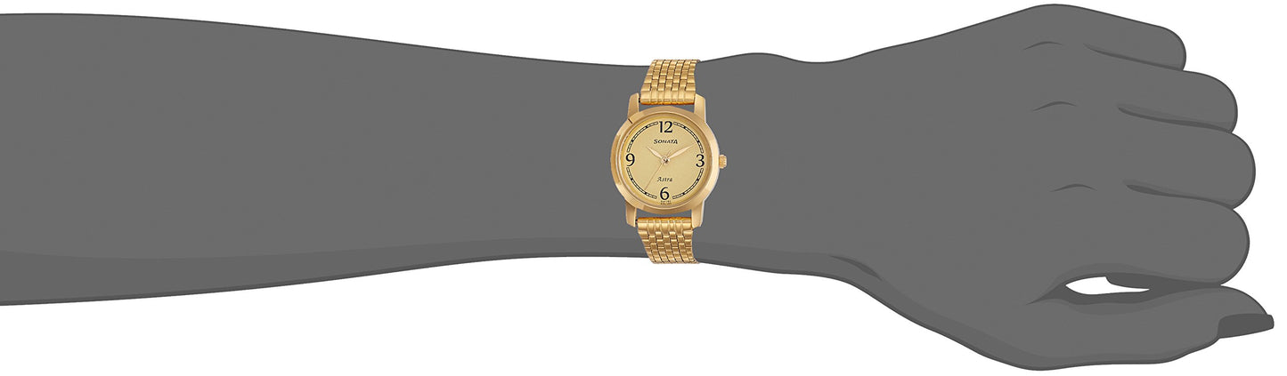 Sonata Quartz Analog Champagne Dial Stainless Steel Strap Watch for Women-NS87018YM02