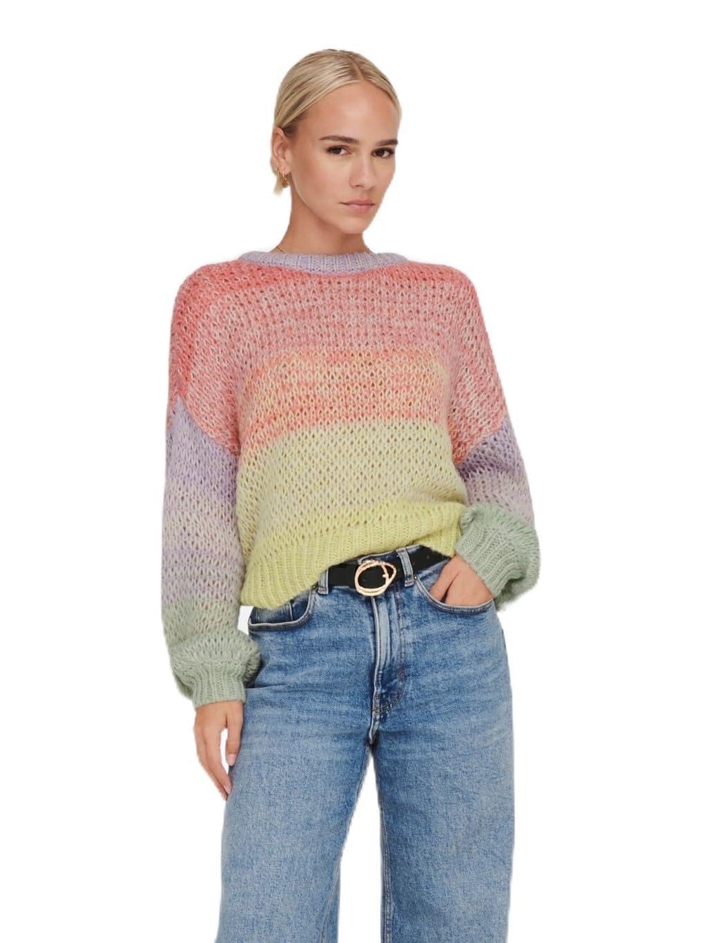 ONLY Women's Acrylic Blend Round Neck Sweater (15259514_Purple_S)