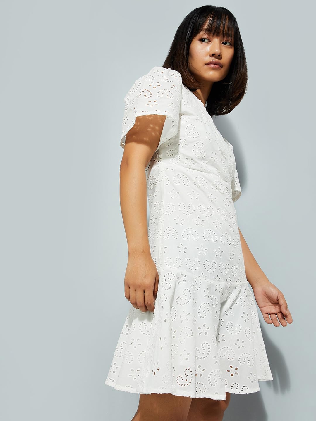 Max URB_N Women Schiffli Tiered Dress (Ivory_XL)