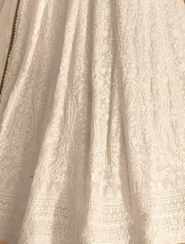 RUDRAPRAYAG Georgette And Santoon Embroidered Ankle Length Anarkali Gown For Women White
