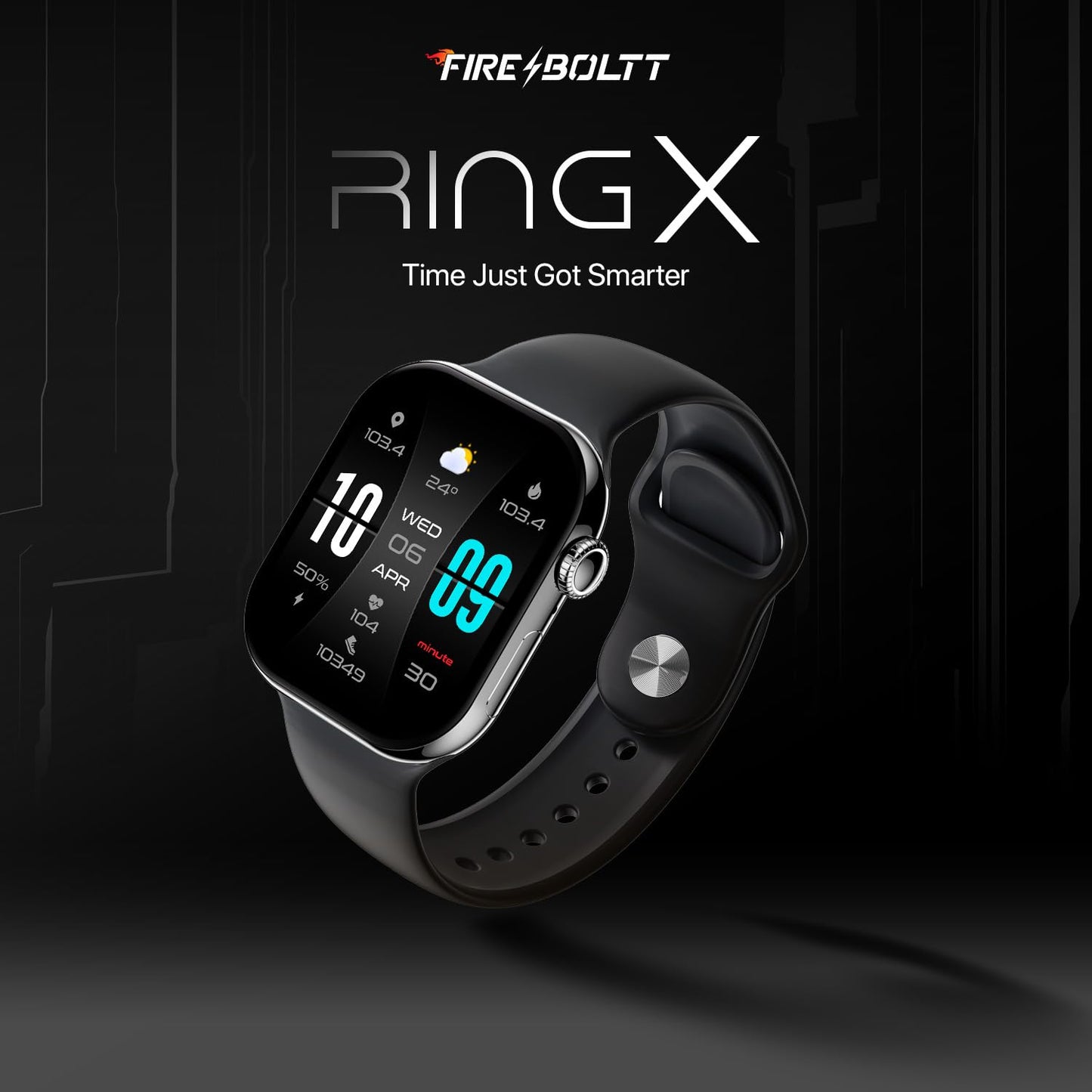 Fire-Boltt Ring X Smartwatch 2.01” Display with Always On Display, Bluetooth Calling, Wireless Charging, AI Voice Assistant, 100+ Sports Modes, Health Suite, 500+ Watchfaces (Black S)