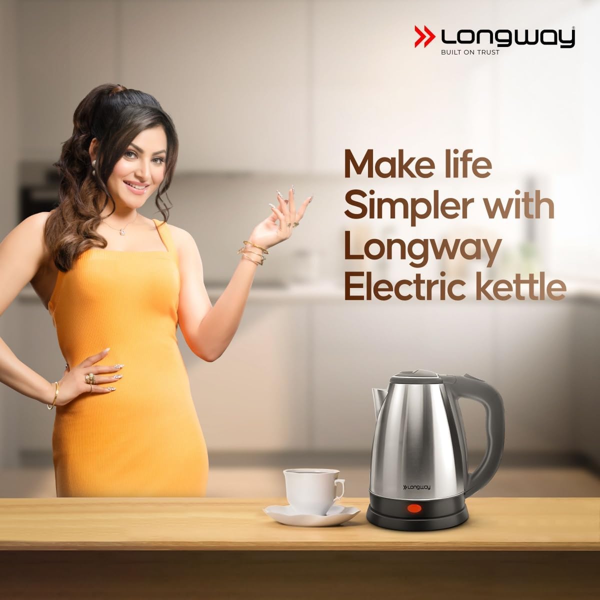 Longway Kestro 2 Liter Electric Kettle with Stainless Steel Body for Water Boiling, Tea/Coffee, Noodles And Soups (Black & Silver, 1500 Watt)